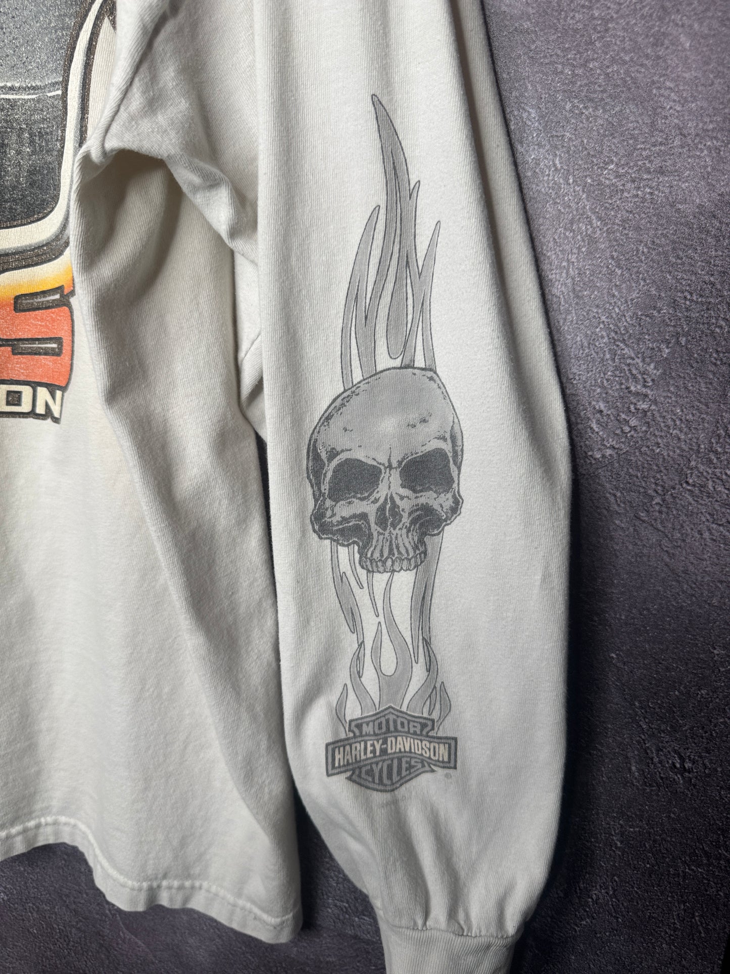 Y2K Harley Davidson Skull Flame Longsleeve Hits Texas Tee XL