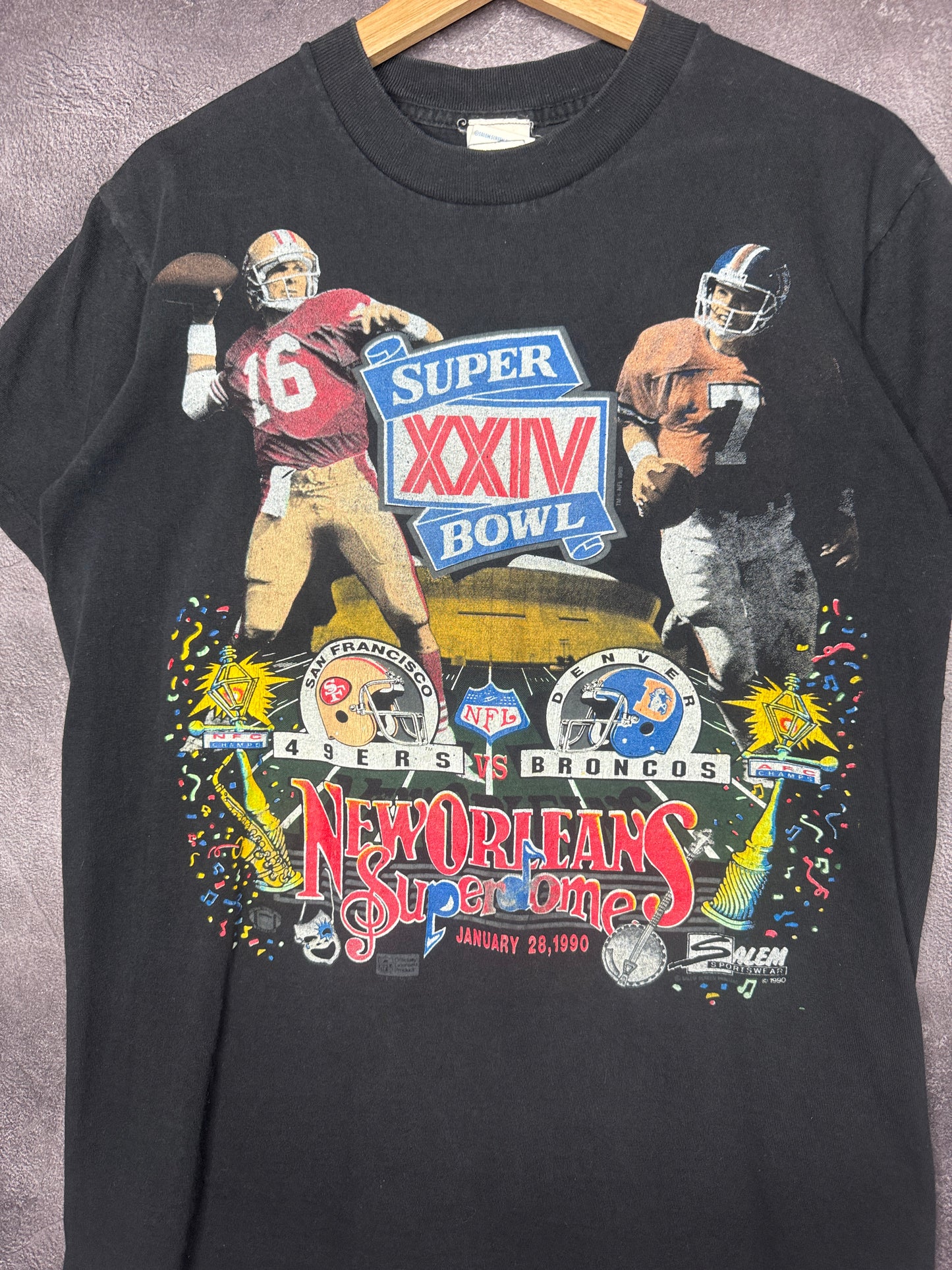 1990 Denver Broncos v San Francisco 49ers Super Bowl XXIV Salem Tee M