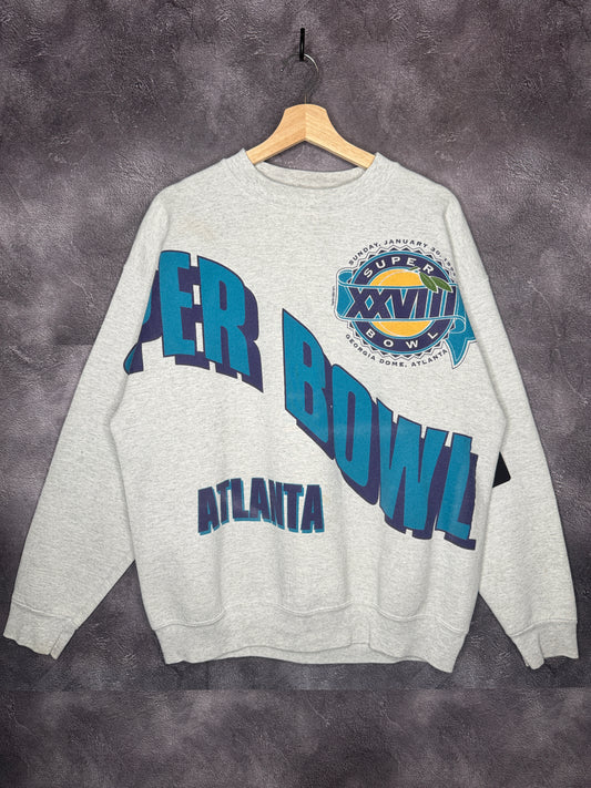 1994 Super Bowl XXVIII Atlanta AOP Spellout Logo Sweatshirt  L