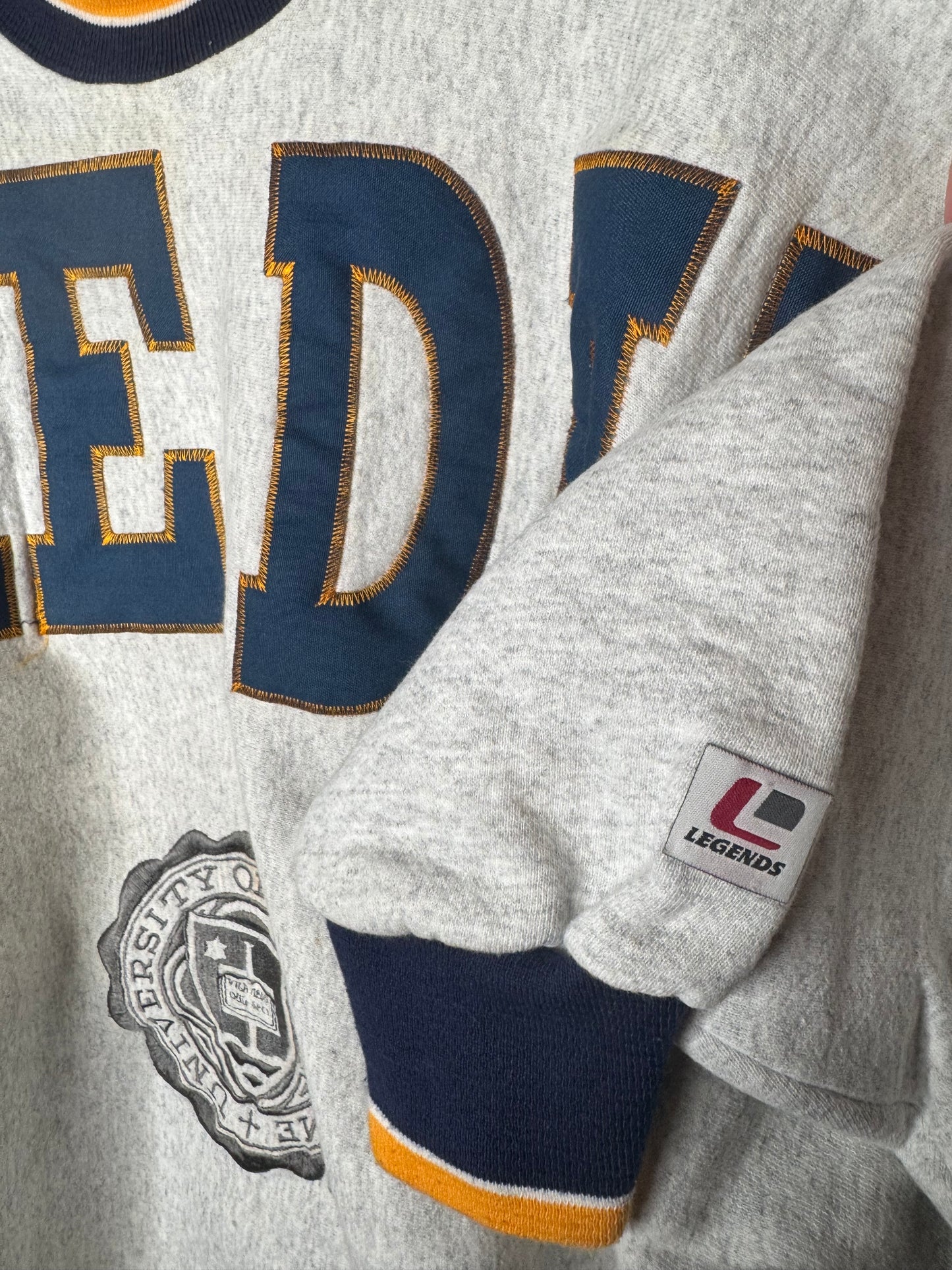 90s University of Notre Dame Legends AOP Spellout Sweatshirt XL