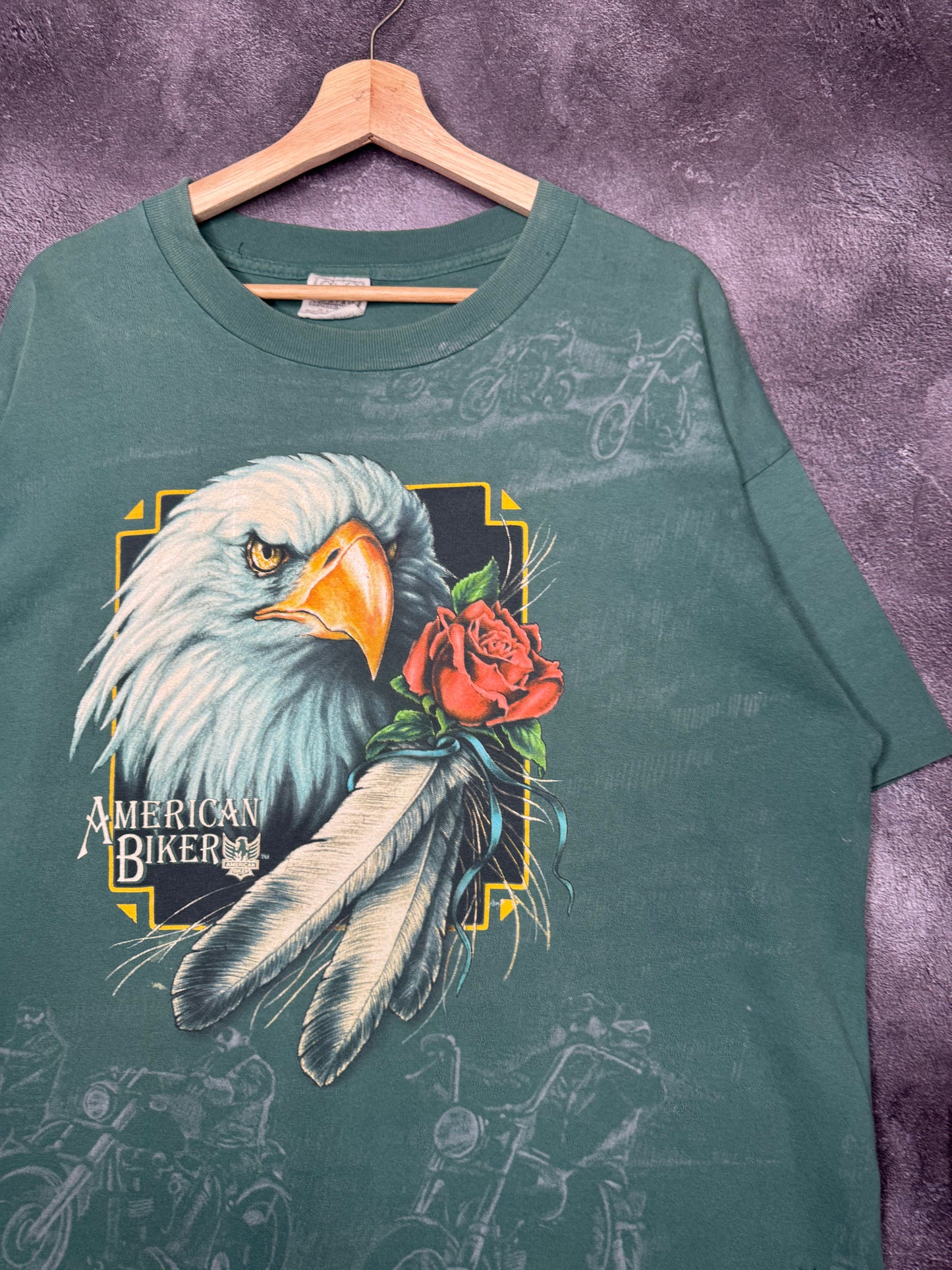 90’s American Biker Houston,Tx Eagle Motorcycle AOP Tee XL