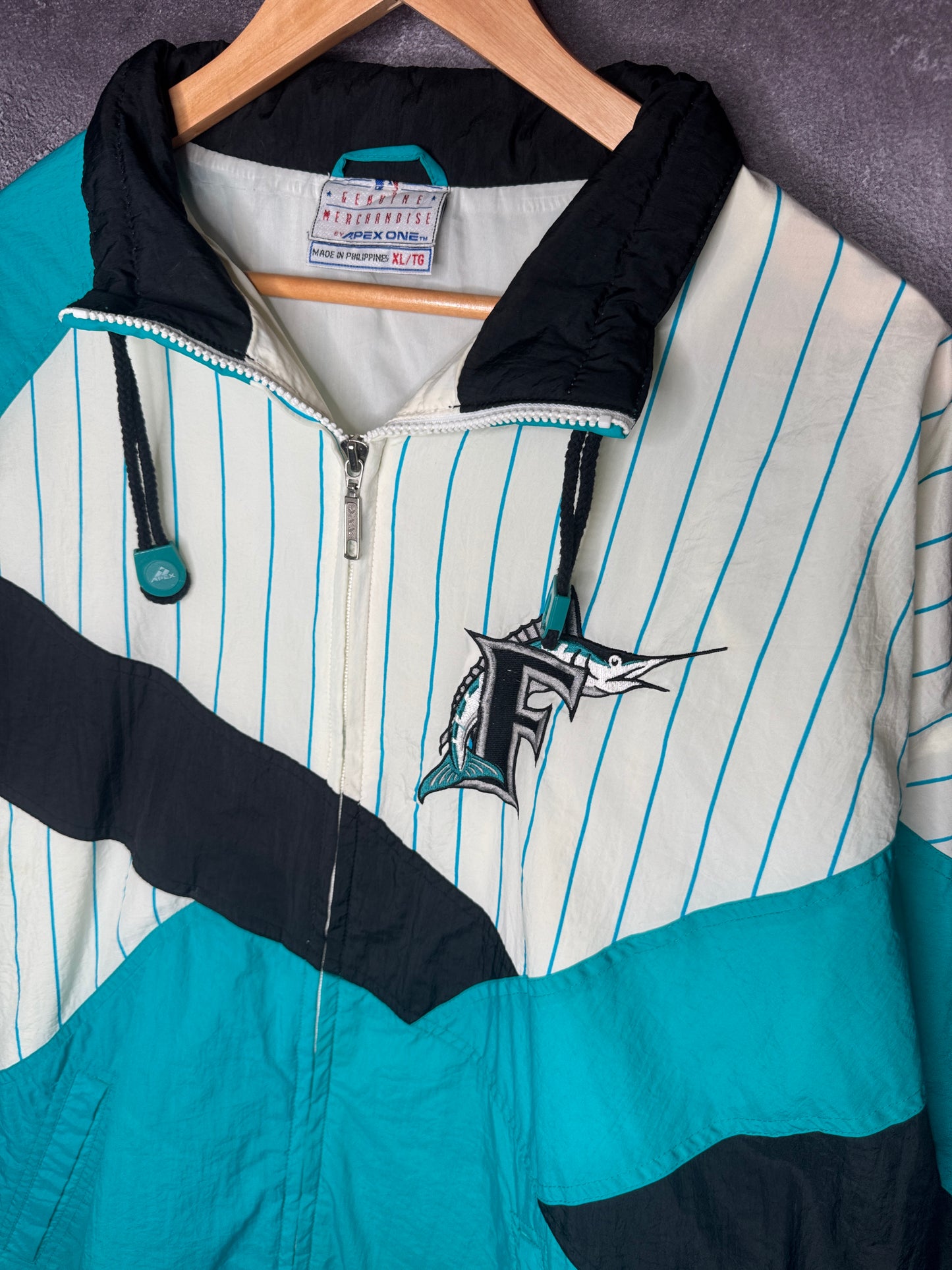 90s Flordia Marlins Apex One Baseball Striped Windbreaker Jacket XL