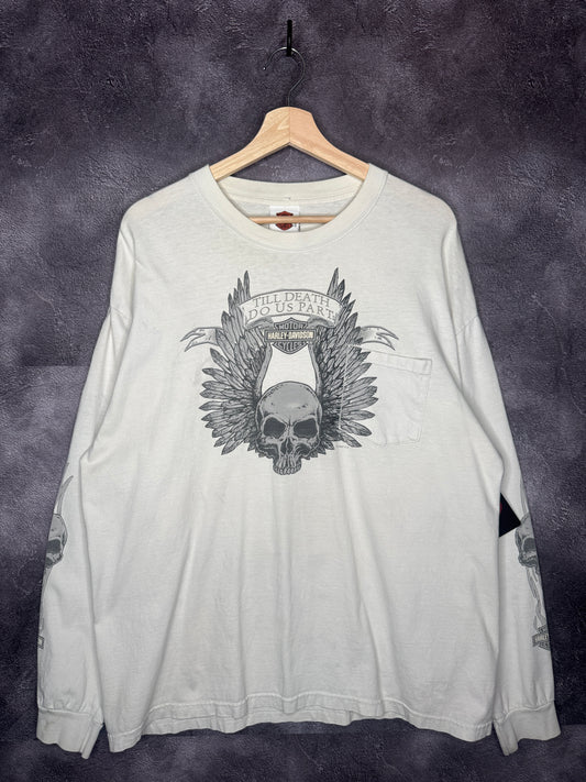 Y2K Harley Davidson Skull Flame Longsleeve Hits Texas Tee XL