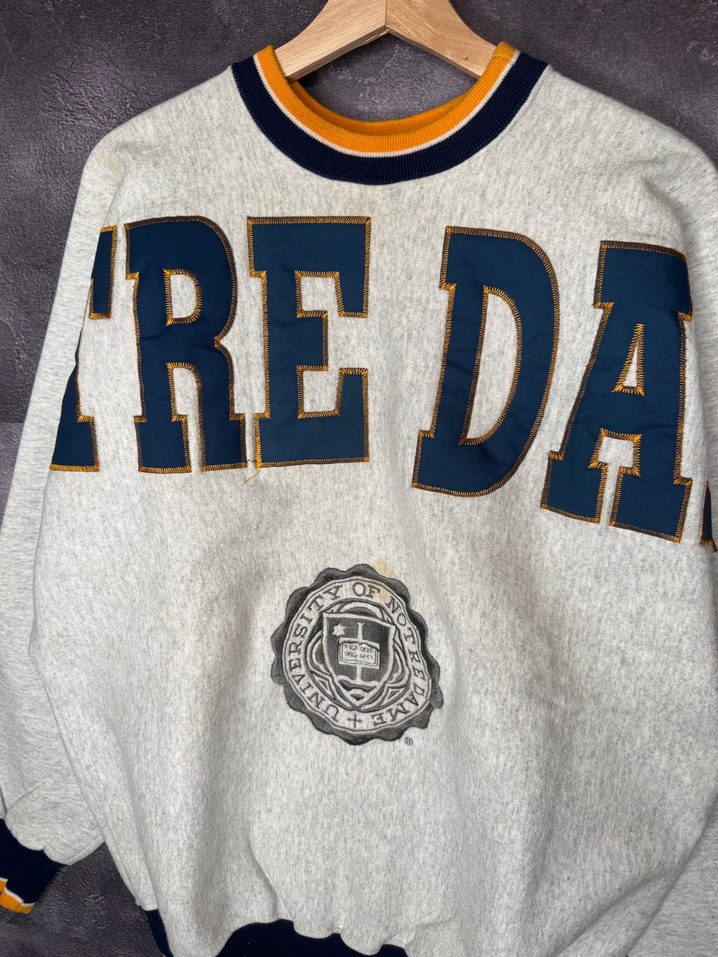 90s University of Notre Dame Legends AOP Spellout Sweatshirt XL