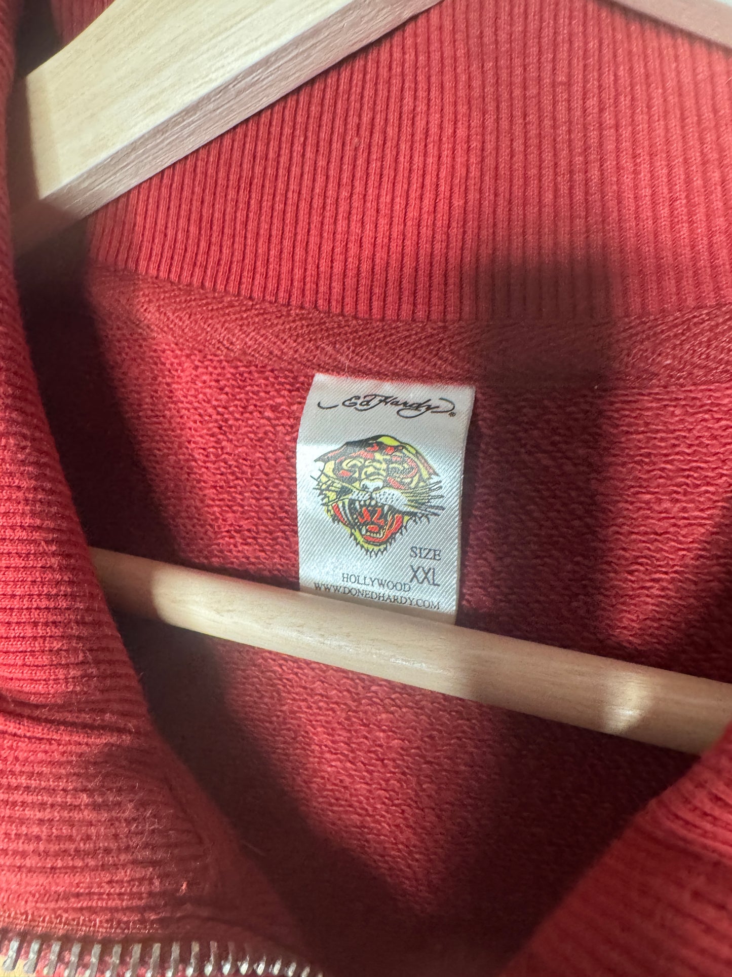 Y2K Don Ed Hardy Skull Graphic Zip Up Jacket XL