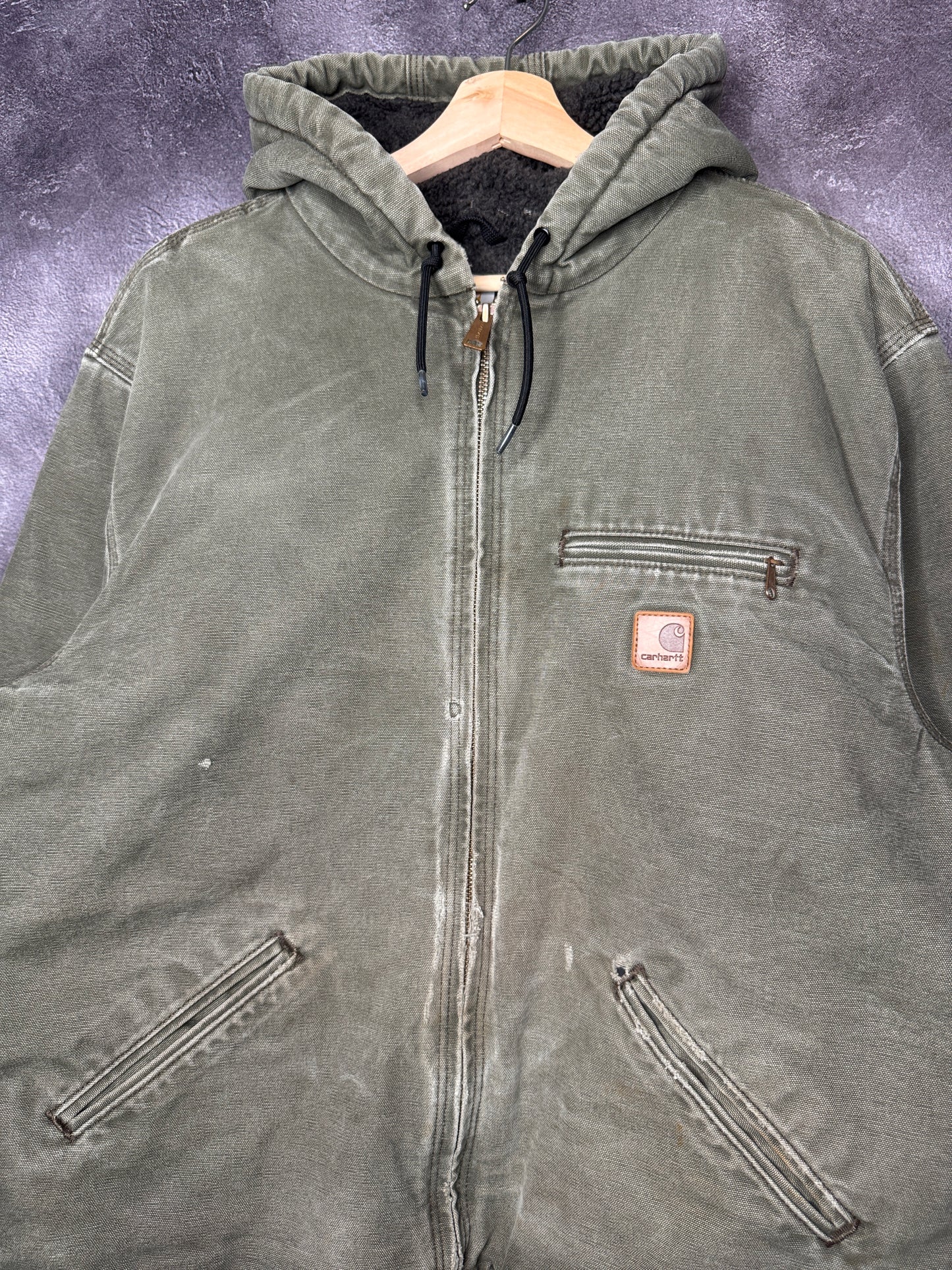 90s Sherpa Lined Hooded Carhartt Workwear Jacket L