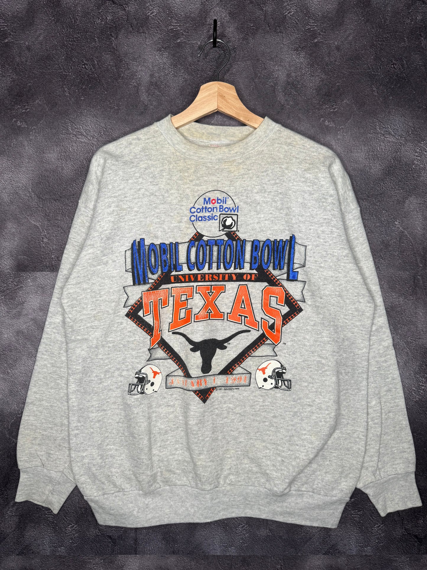1991 Texas Longhorns Mobil Cotton Bowl Classic Faded Sweatshirt L