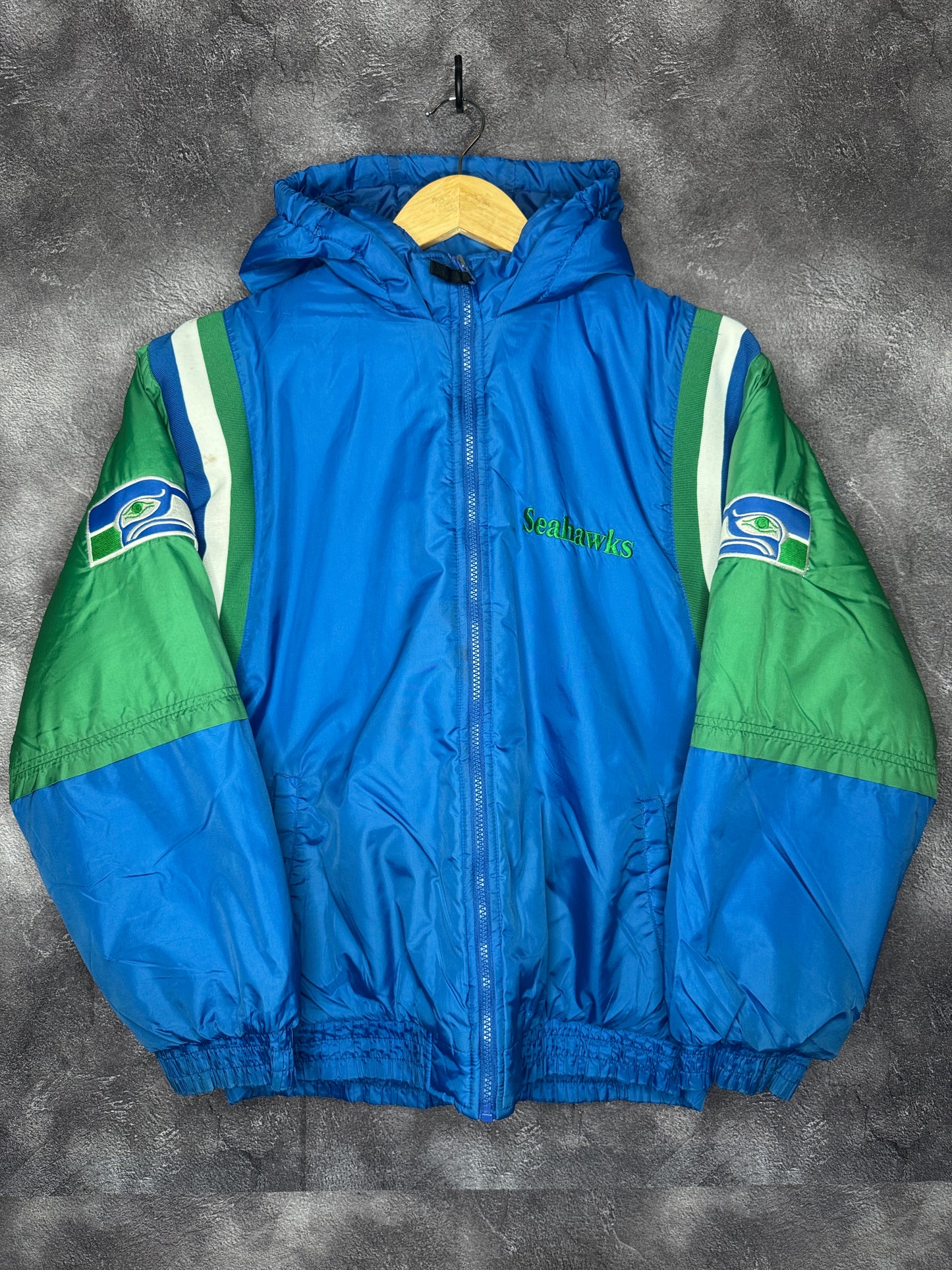 90s Seattle Seahawks NFL Retro Logo Puffer Jacket M