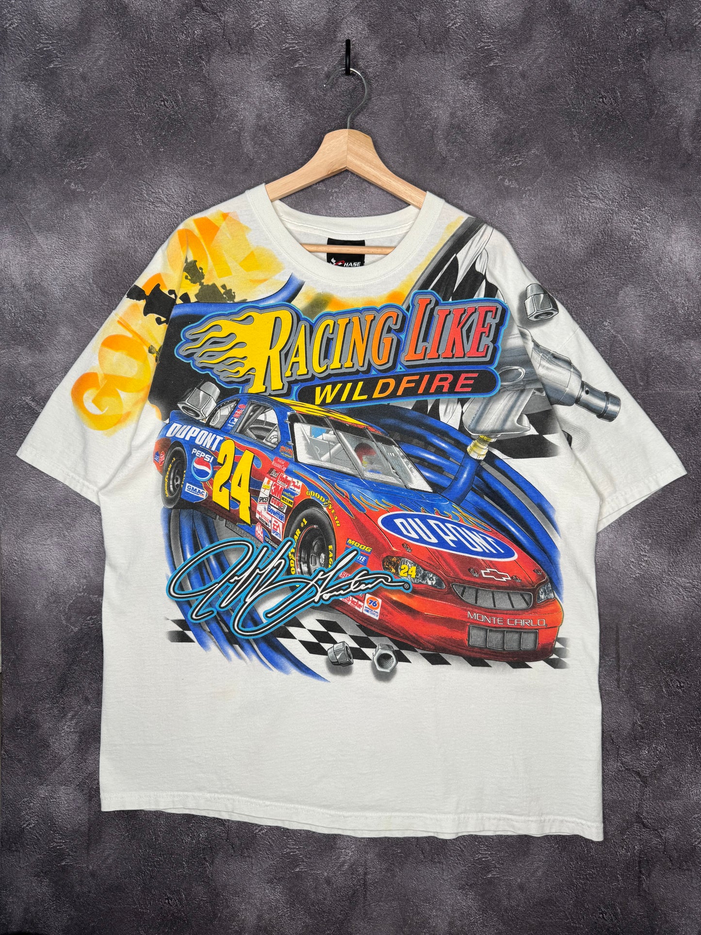 90s Jeff Gordan NASCAR Racing Like Wildfire AOP Tee 2XL