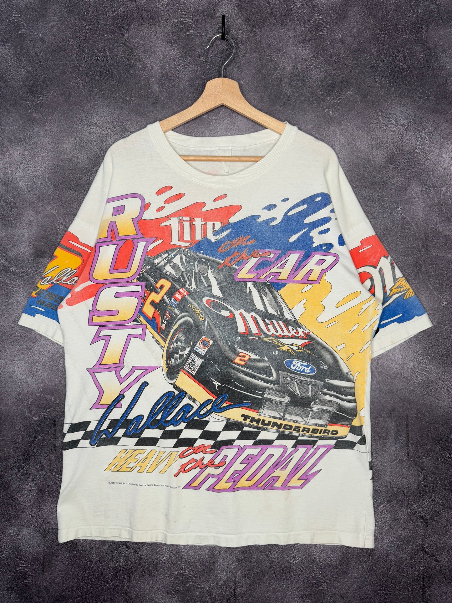 90s Rusty Wallace Miller Lite Splash NASCAR AOP Tee XL