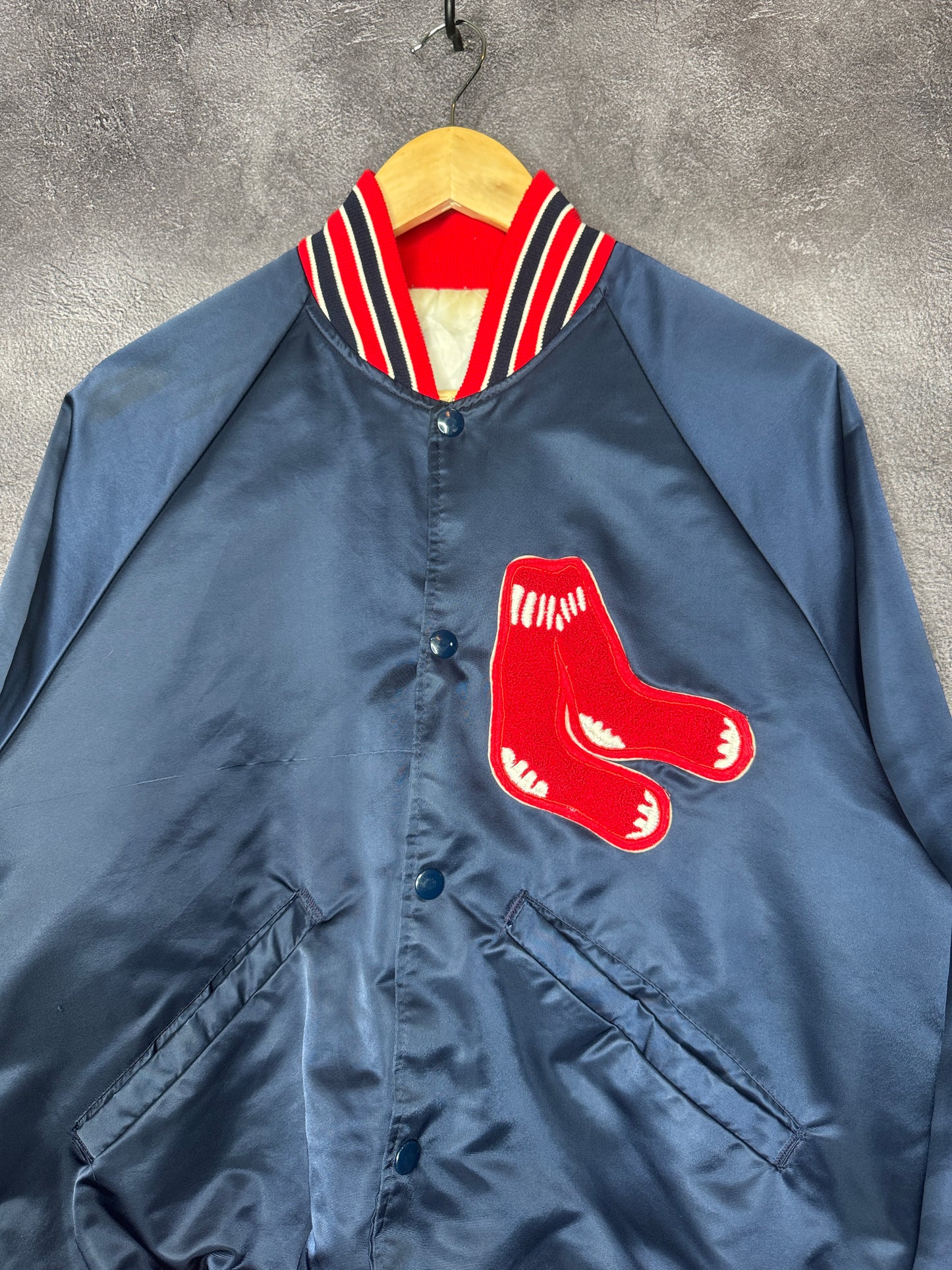 90s Starter Boston Red Sox Navy Satin Bomber Jacket L