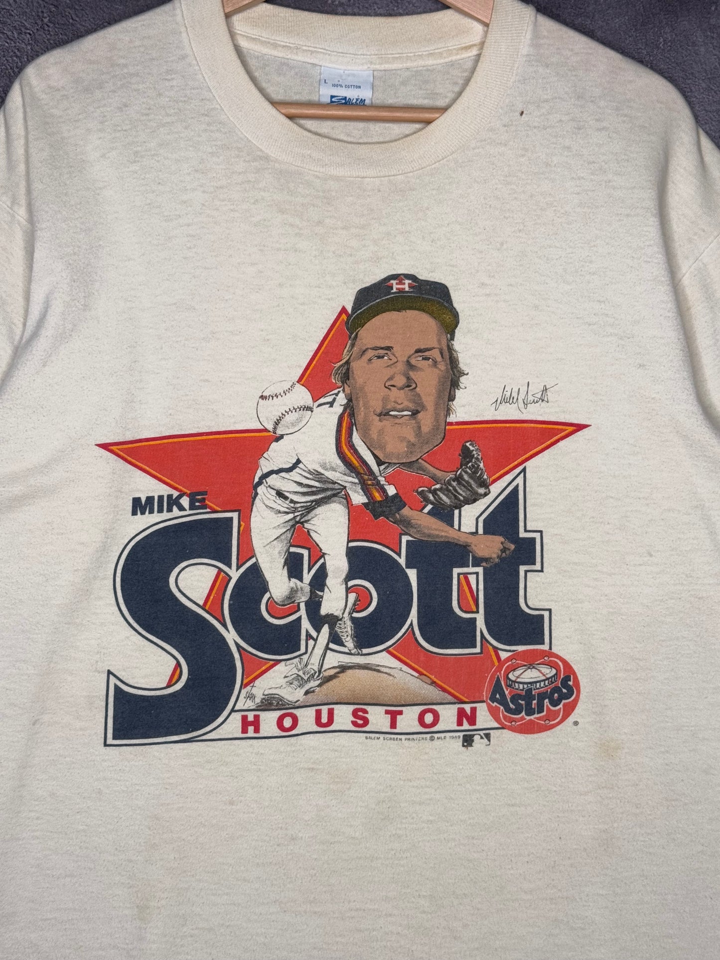 1989 Retro Houston Astros Mike Scott Caricature Tee L