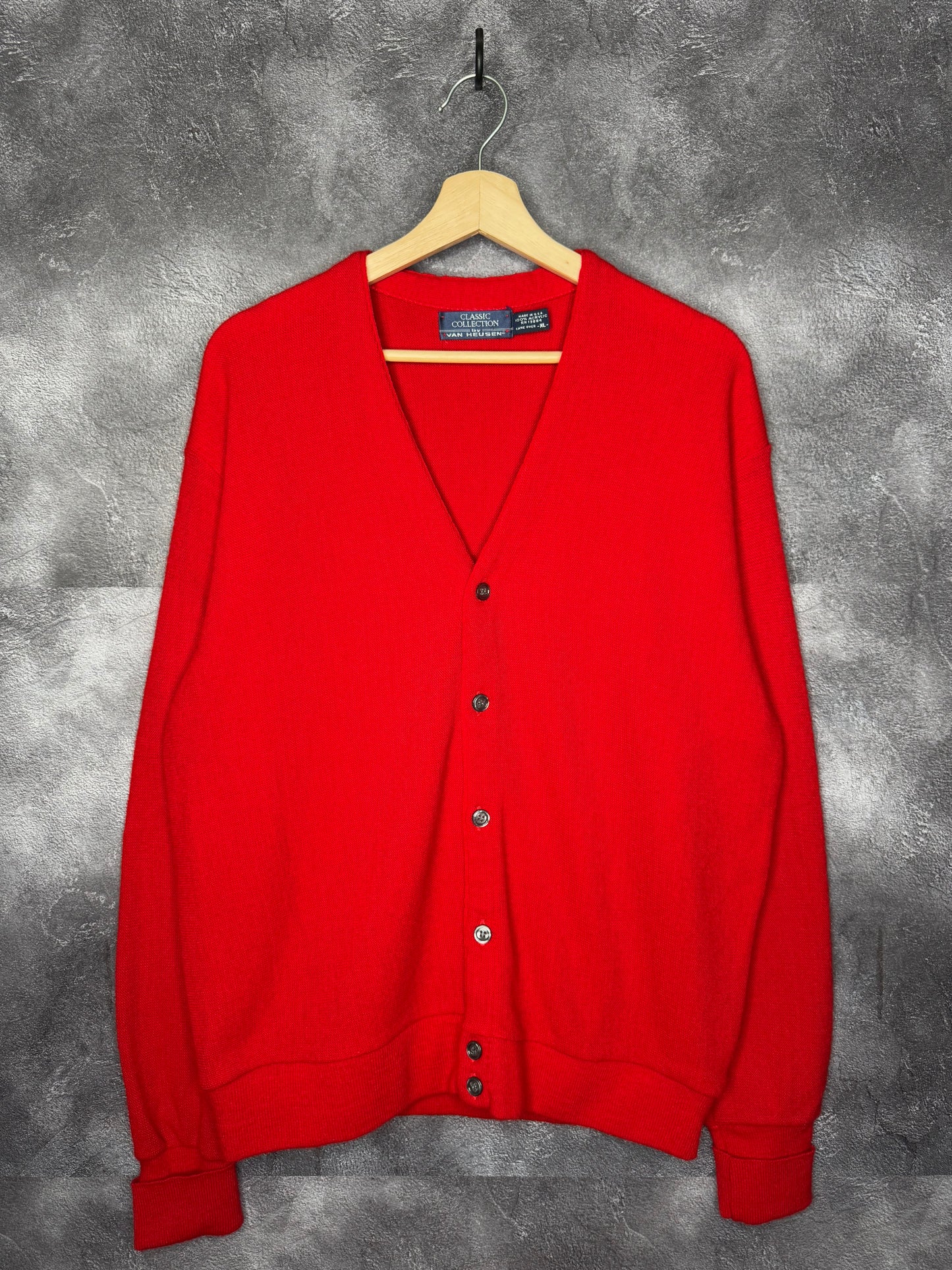 90s Van Heusen Made In USA Red Cardigan XL