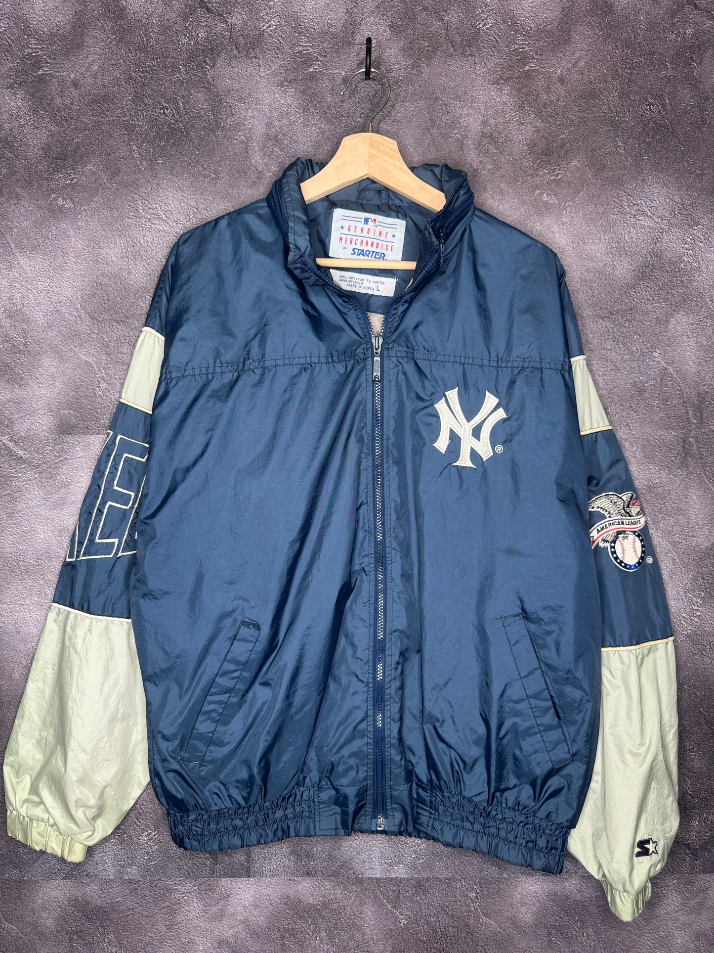 90s New York Yankees Sleeve Spellout Starter Zip Up Jacket L