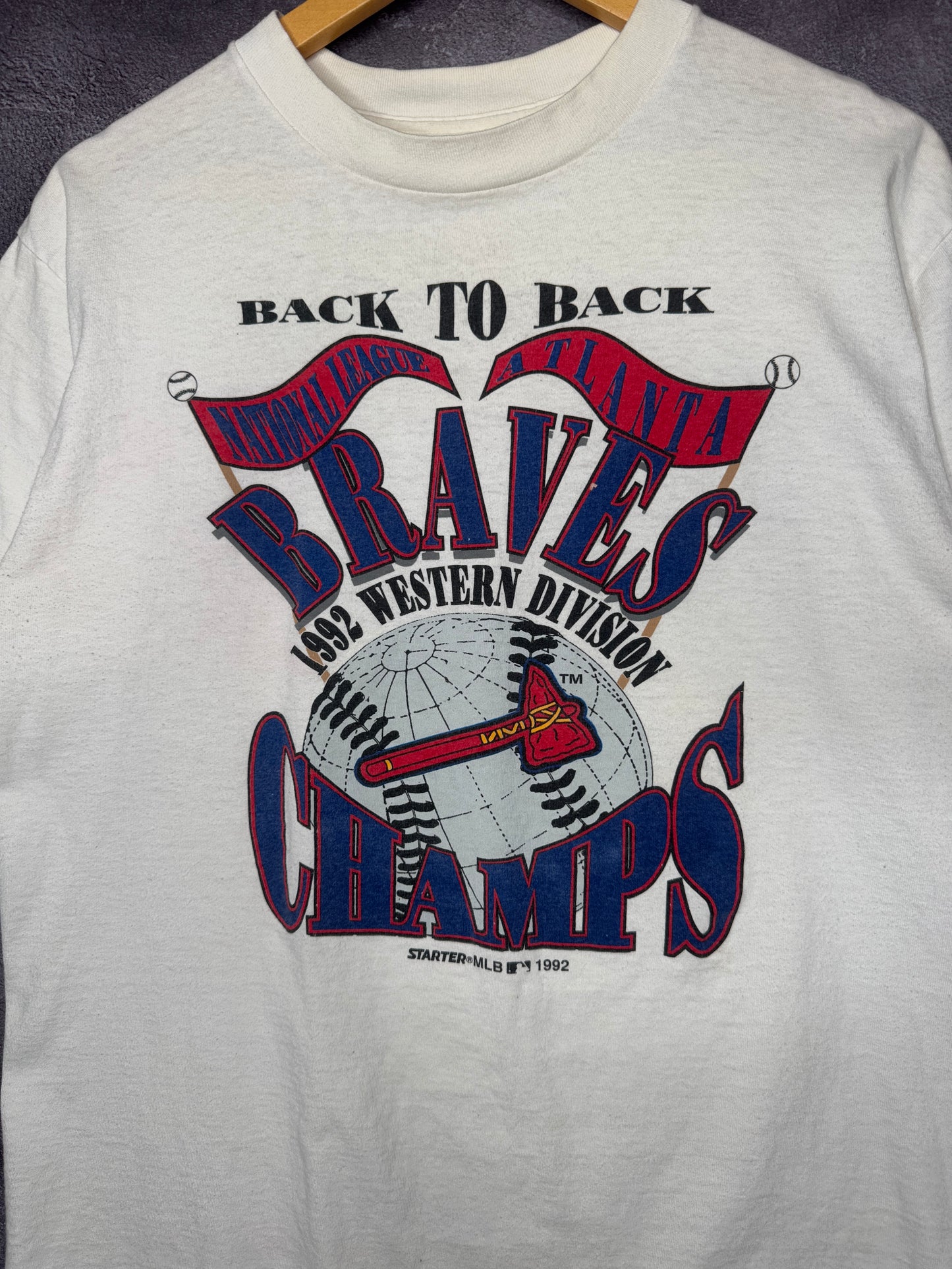 1992 Atlanta Braves Back to Back MLB Division Champs Globe Tee XL