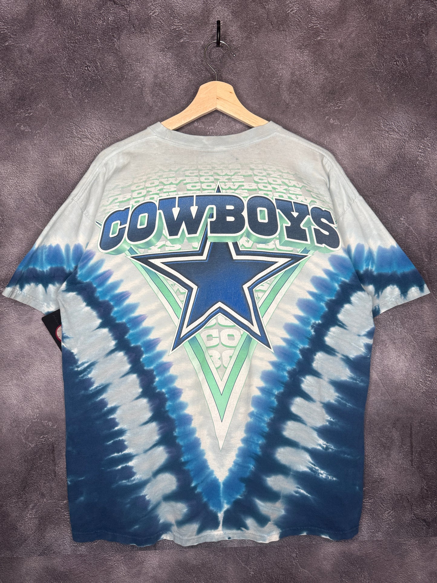 90s Dallas Cowboys Big Star Tie-Dye Liquid Blue AOP Tee XL