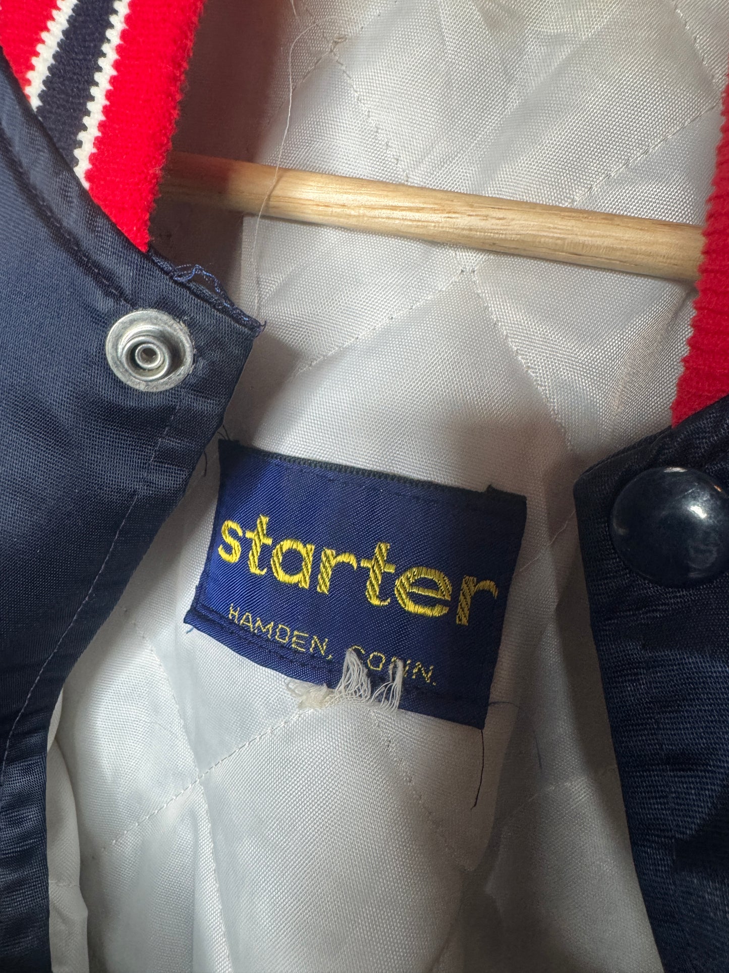 90s Starter Boston Red Sox Navy Satin Bomber Jacket L