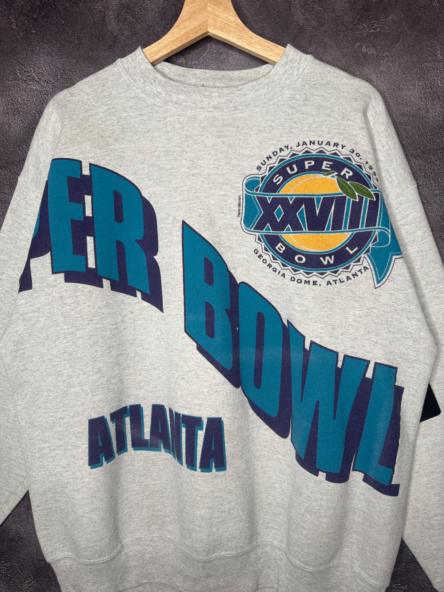 1994 Super Bowl XXVIII Atlanta AOP Spellout Logo Sweatshirt  L