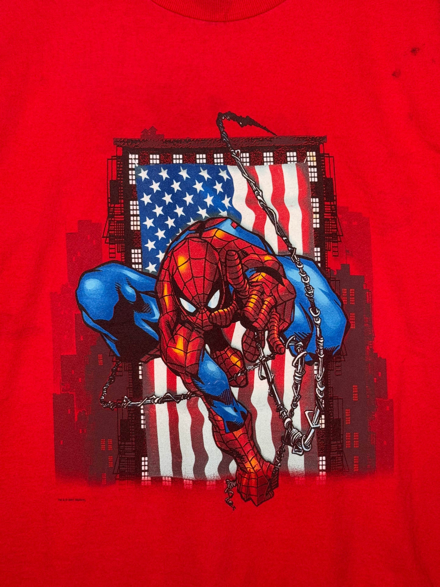 2001 Spiderman Superhero Marvel USA Flag Tee L