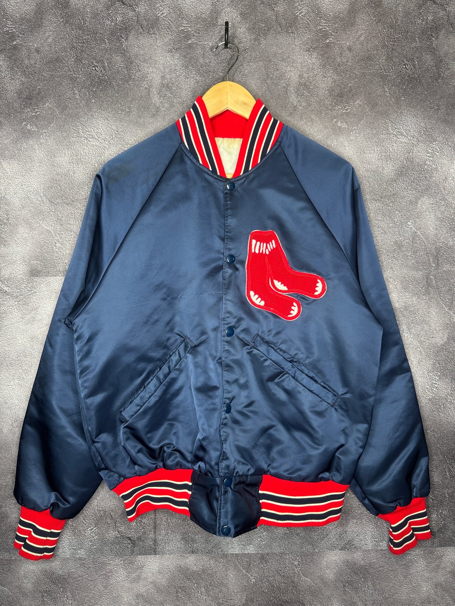90s Starter Boston Red Sox Navy Satin Bomber Jacket L