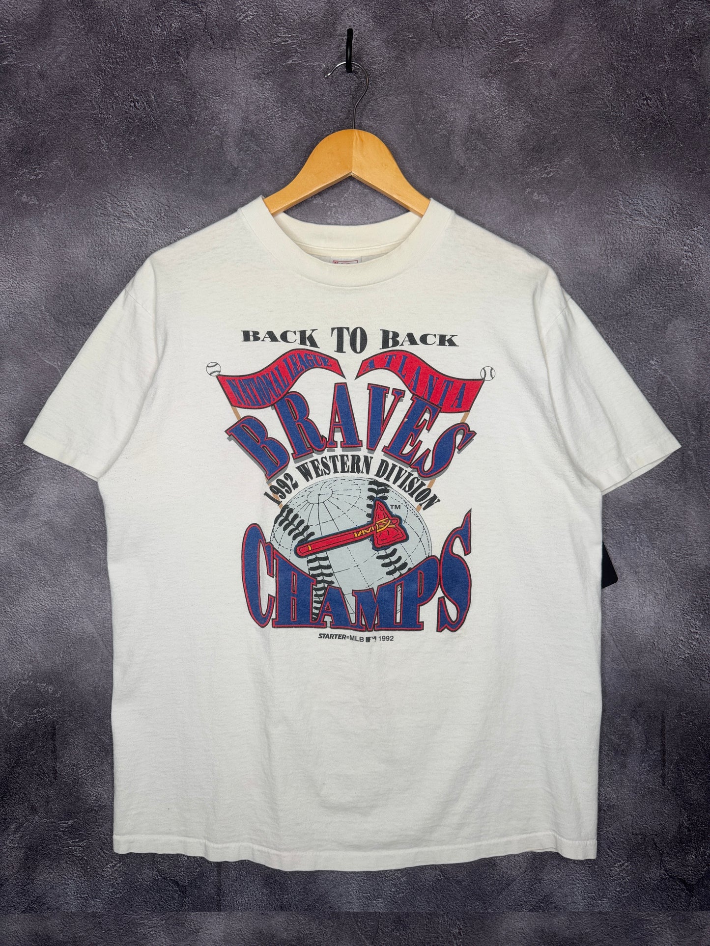 1992 Atlanta Braves Back to Back MLB Division Champs Globe Tee XL