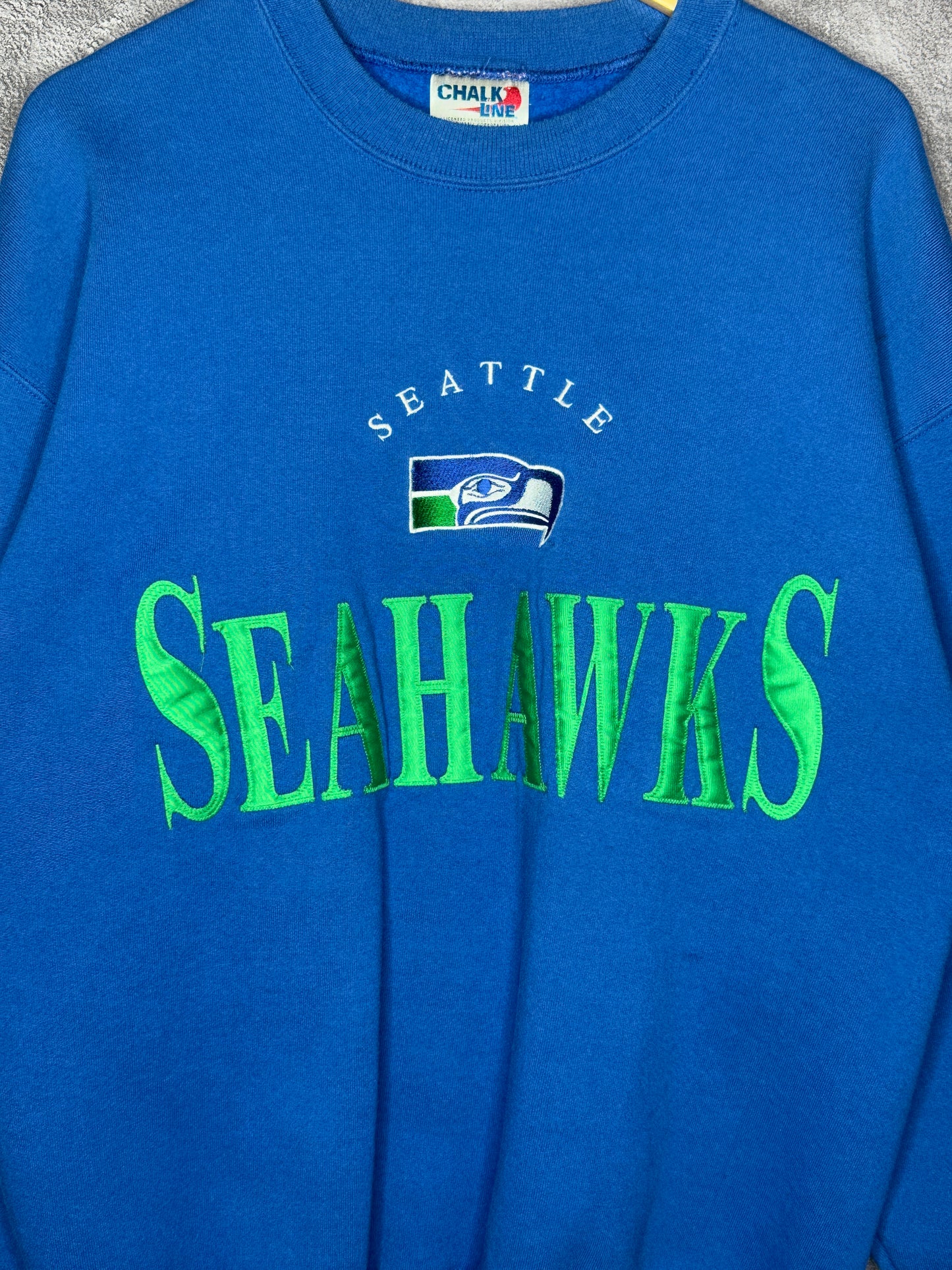90s Seattle Seahawks Retro Logo Chalk Line Sweatshirt XL