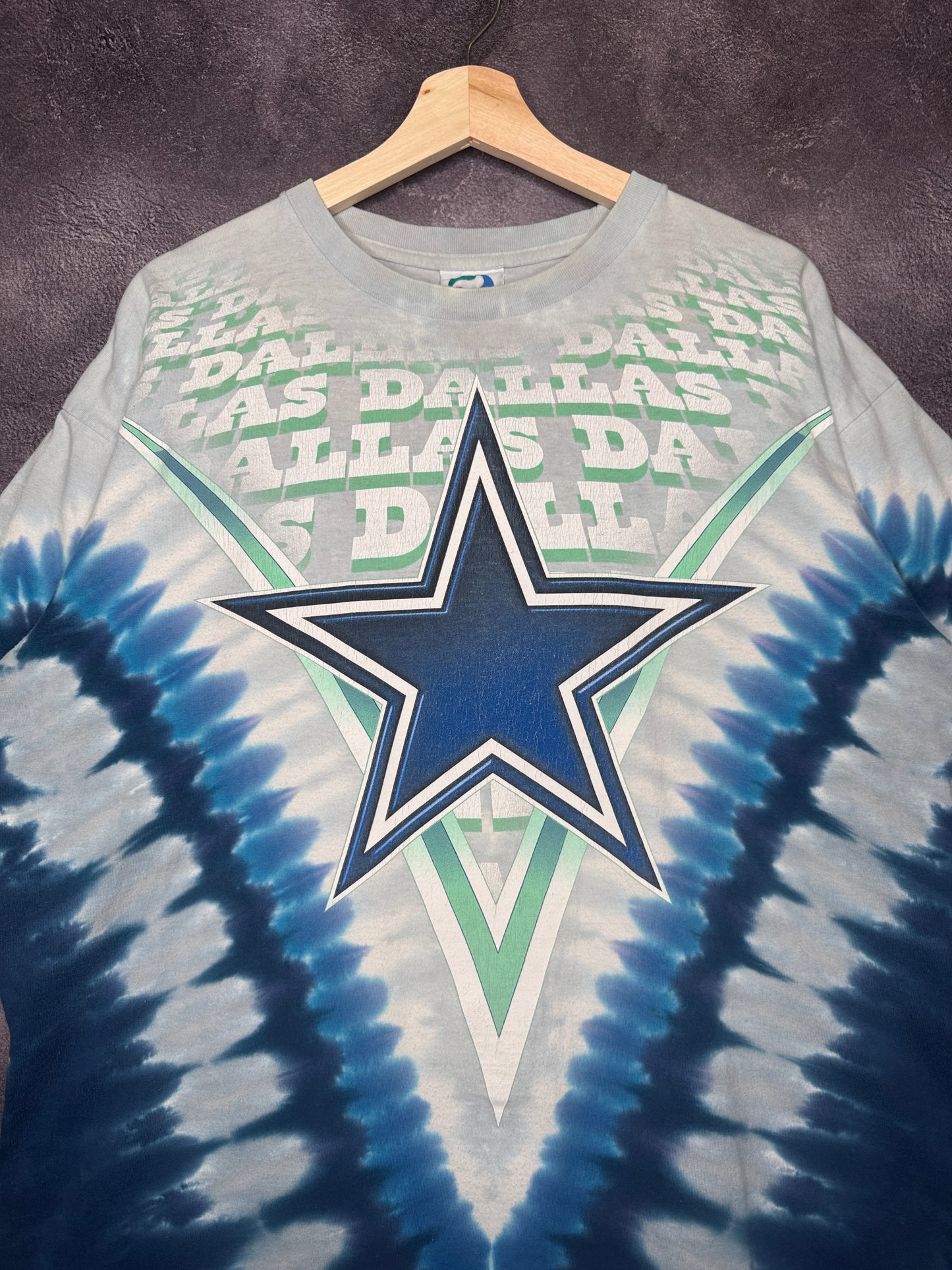 90s Dallas Cowboys Big Star Tie-Dye Liquid Blue AOP Tee XL