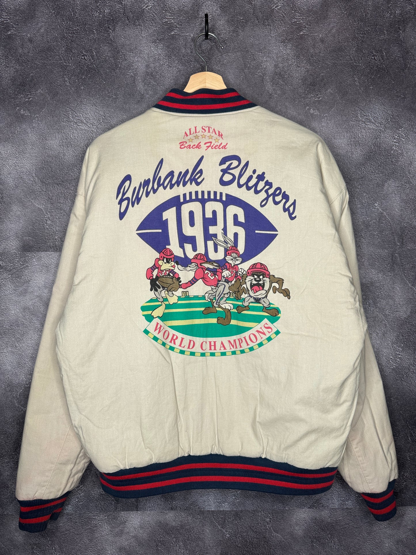 90s Looney Tunes Reversible BurBank Blitzers Warner Bros Football Jacket L