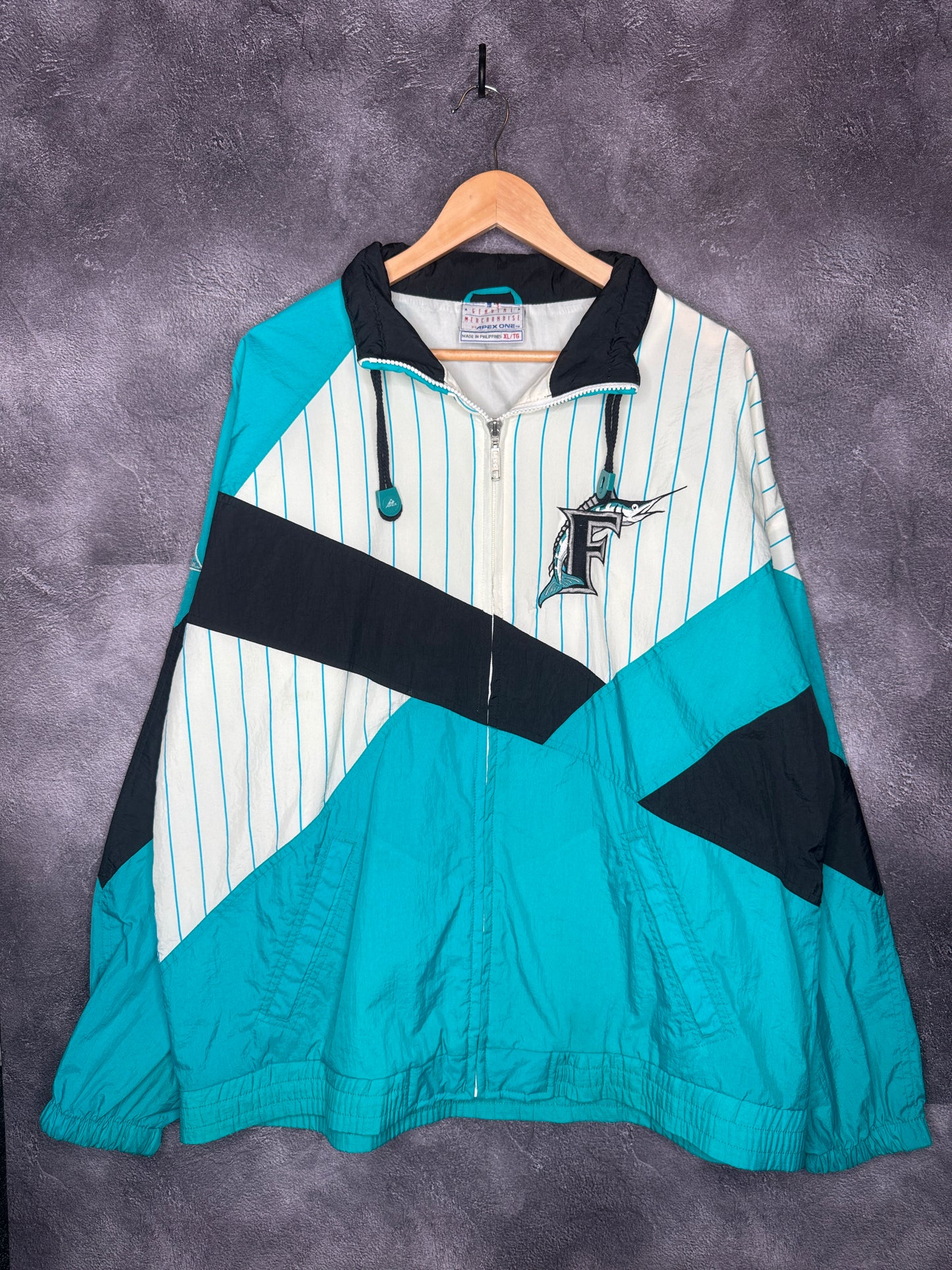 90s Flordia Marlins Apex One Baseball Striped Windbreaker Jacket XL
