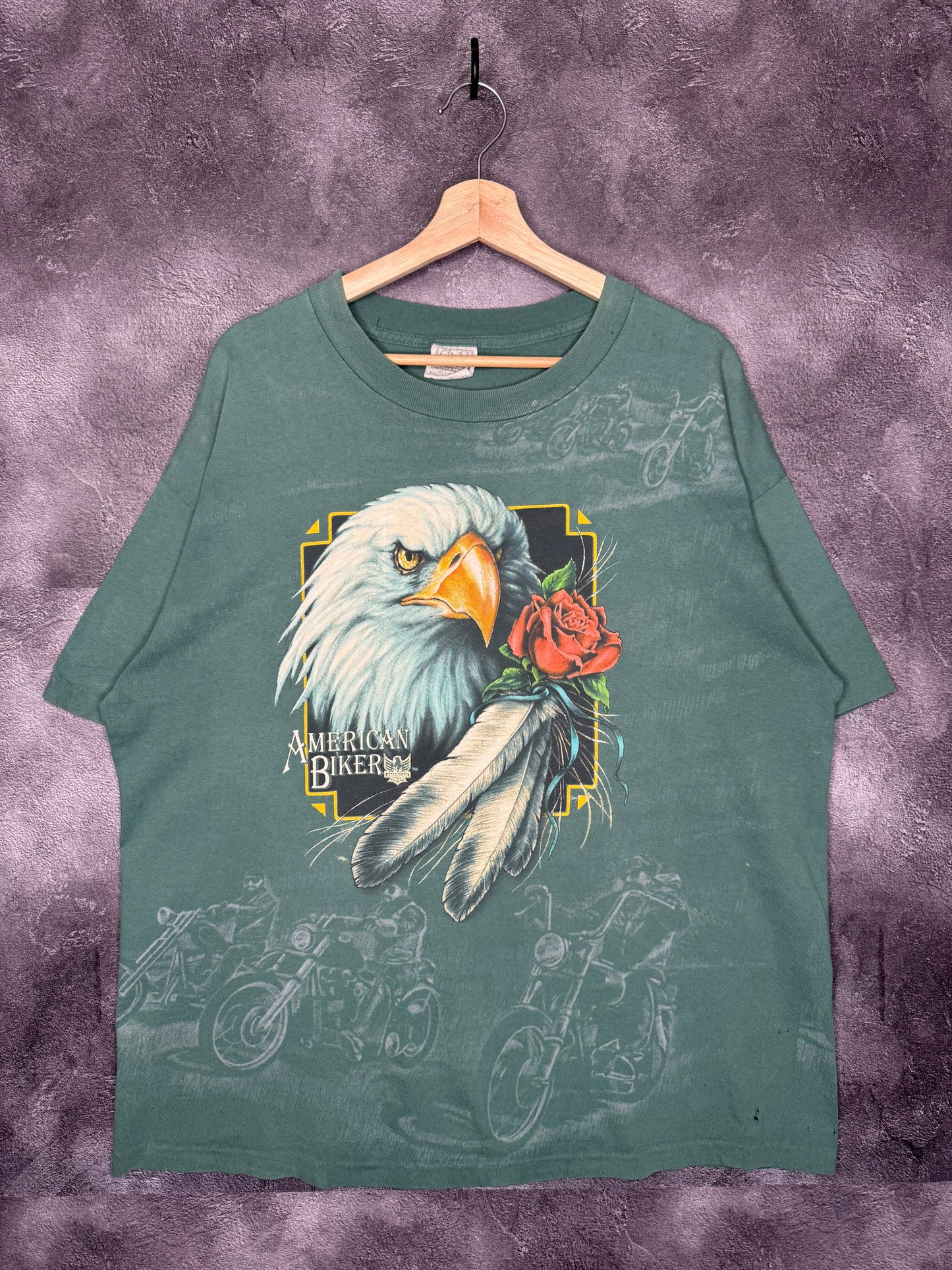90’s American Biker Houston,Tx Eagle Motorcycle AOP Tee XL