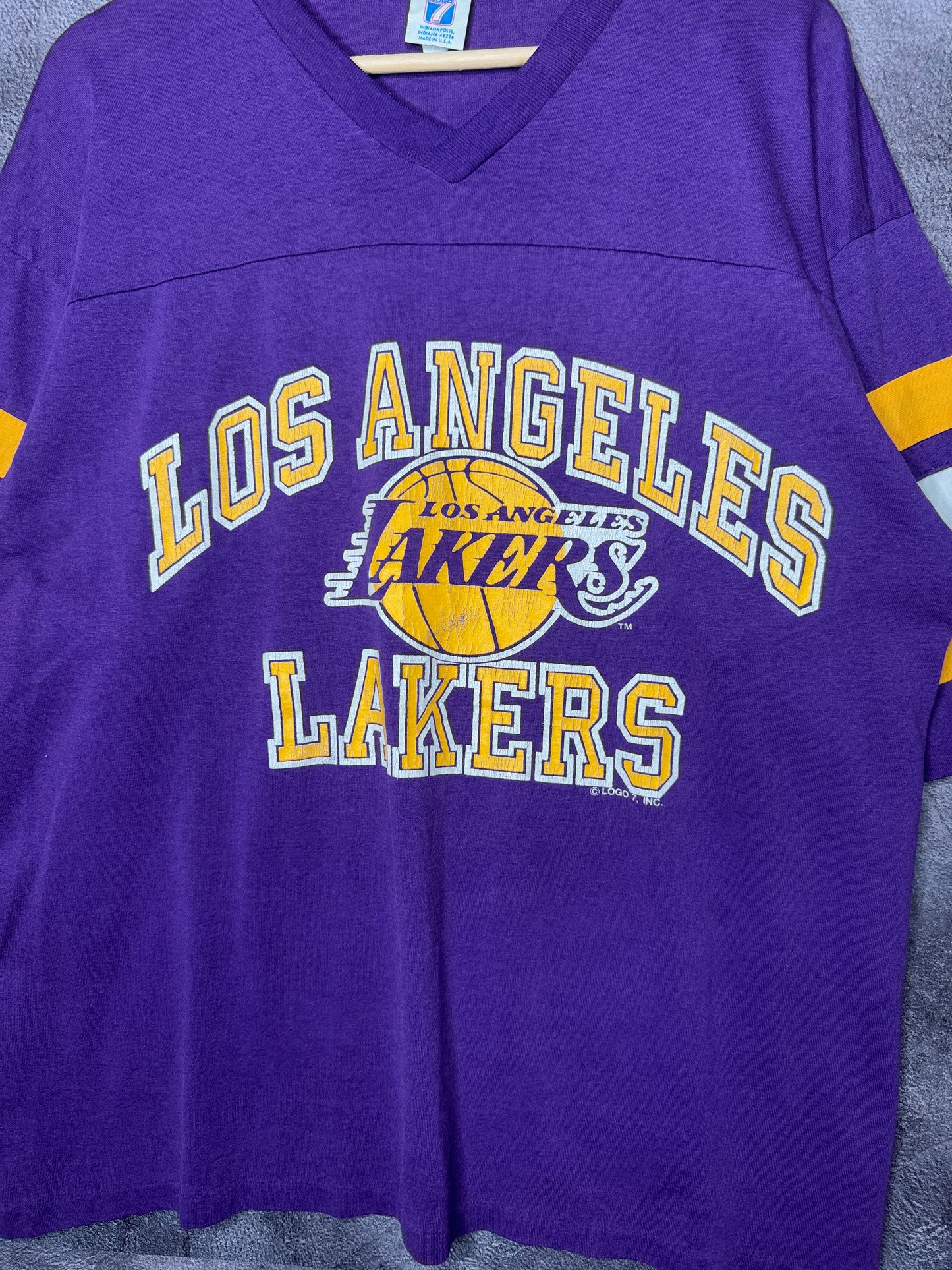 90s Los Angeles Lakers Half Sleeve Two Tone Logo 7 Tee XL
