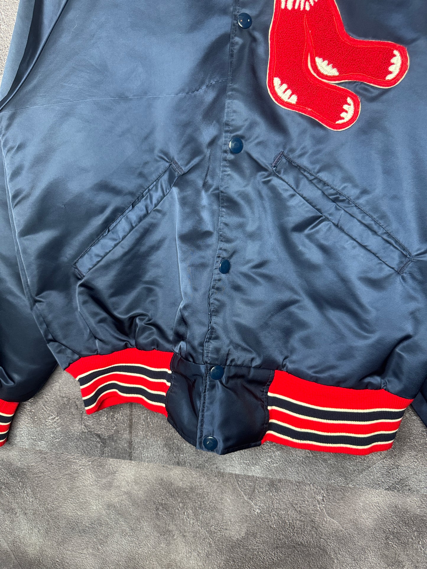 90s Starter Boston Red Sox Navy Satin Bomber Jacket L
