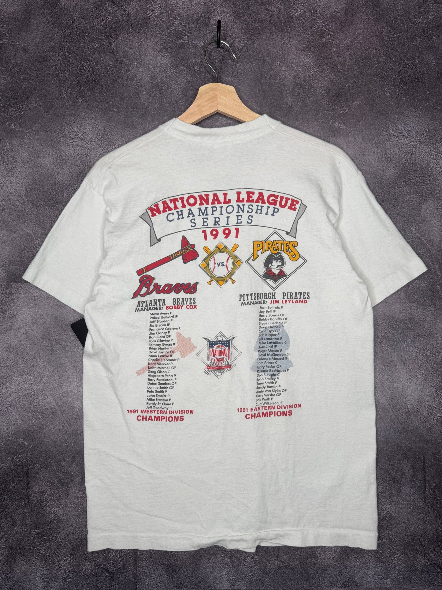 1991 Atlanta Braves Pittsburgh Pirates NLCS Lineup Tee L