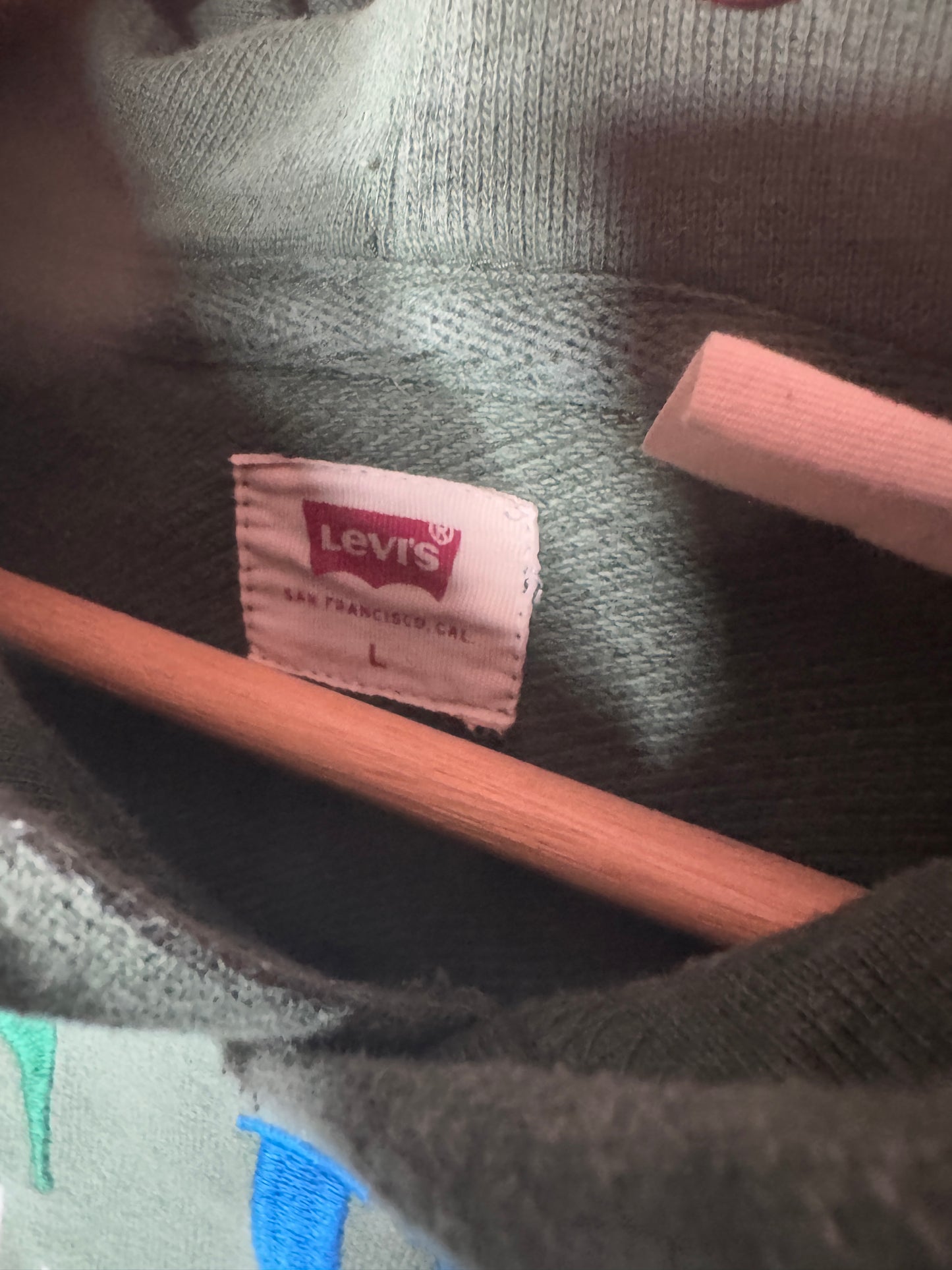 Y2K Levis Multicolor Green Spellout Hoodie L