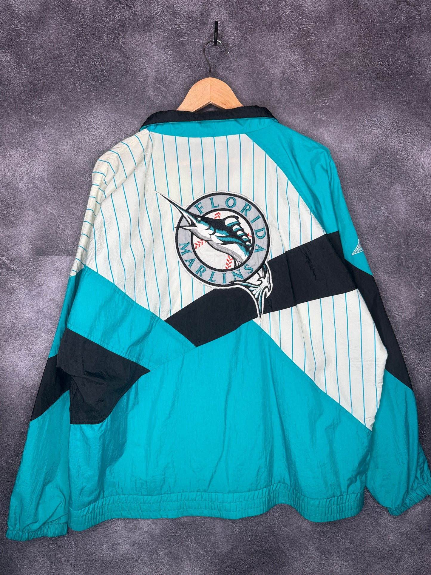 90s Flordia Marlins Apex One Baseball Striped Windbreaker Jacket XL