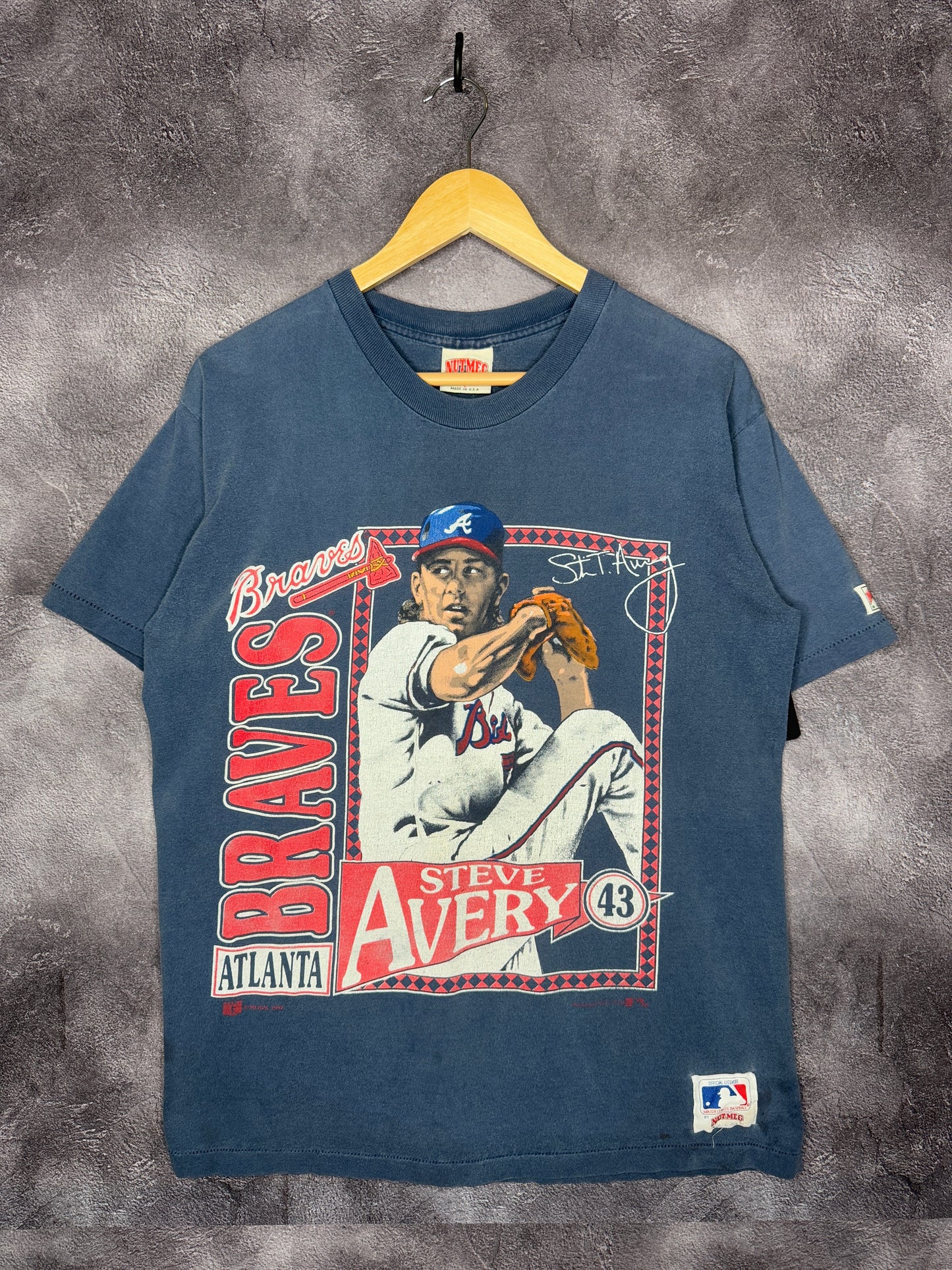 1992 Steve Avery Atlanta Braves Nutmeg Stats Tee L