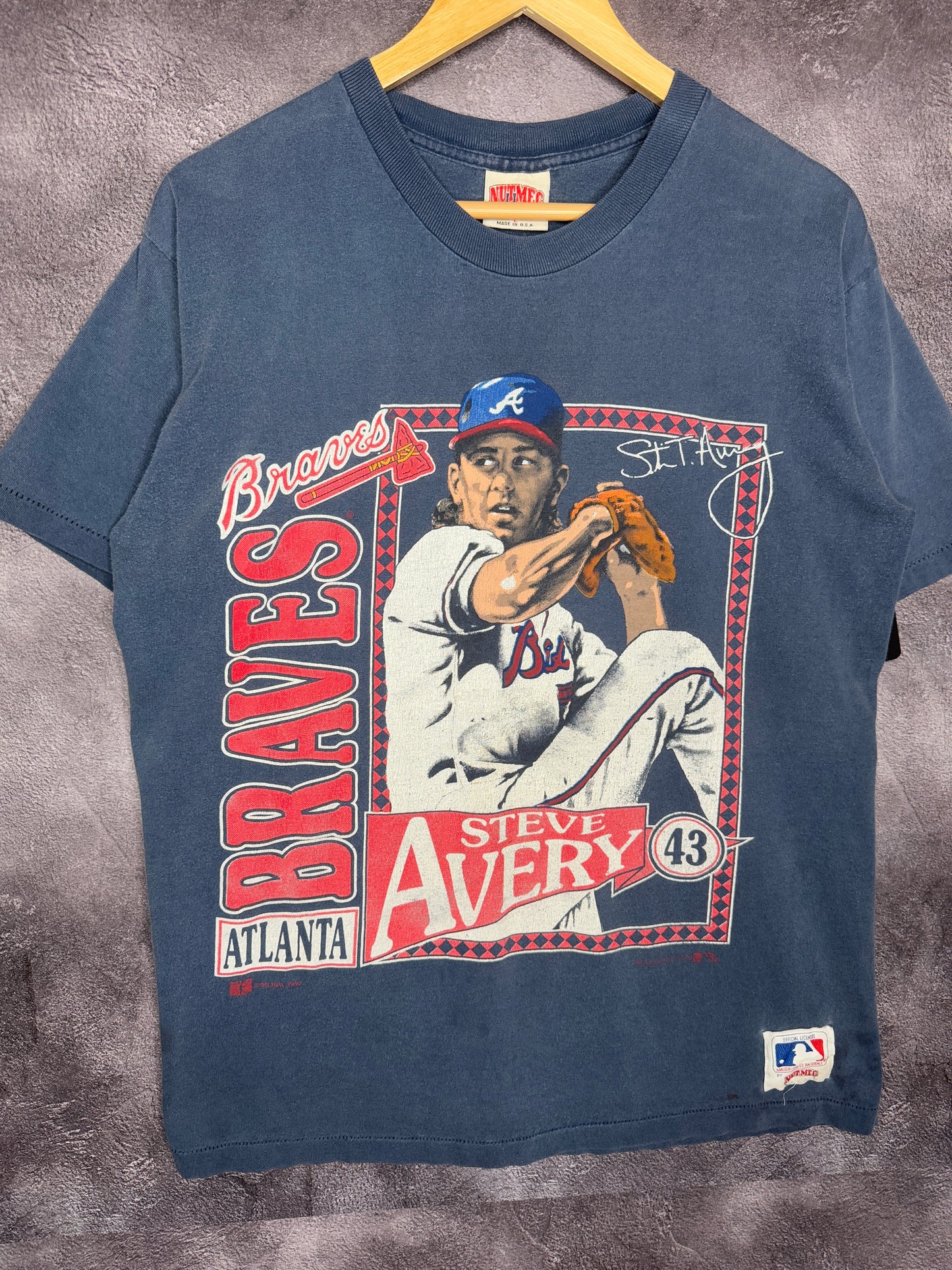 1992 Steve Avery Atlanta Braves Nutmeg Stats Tee L