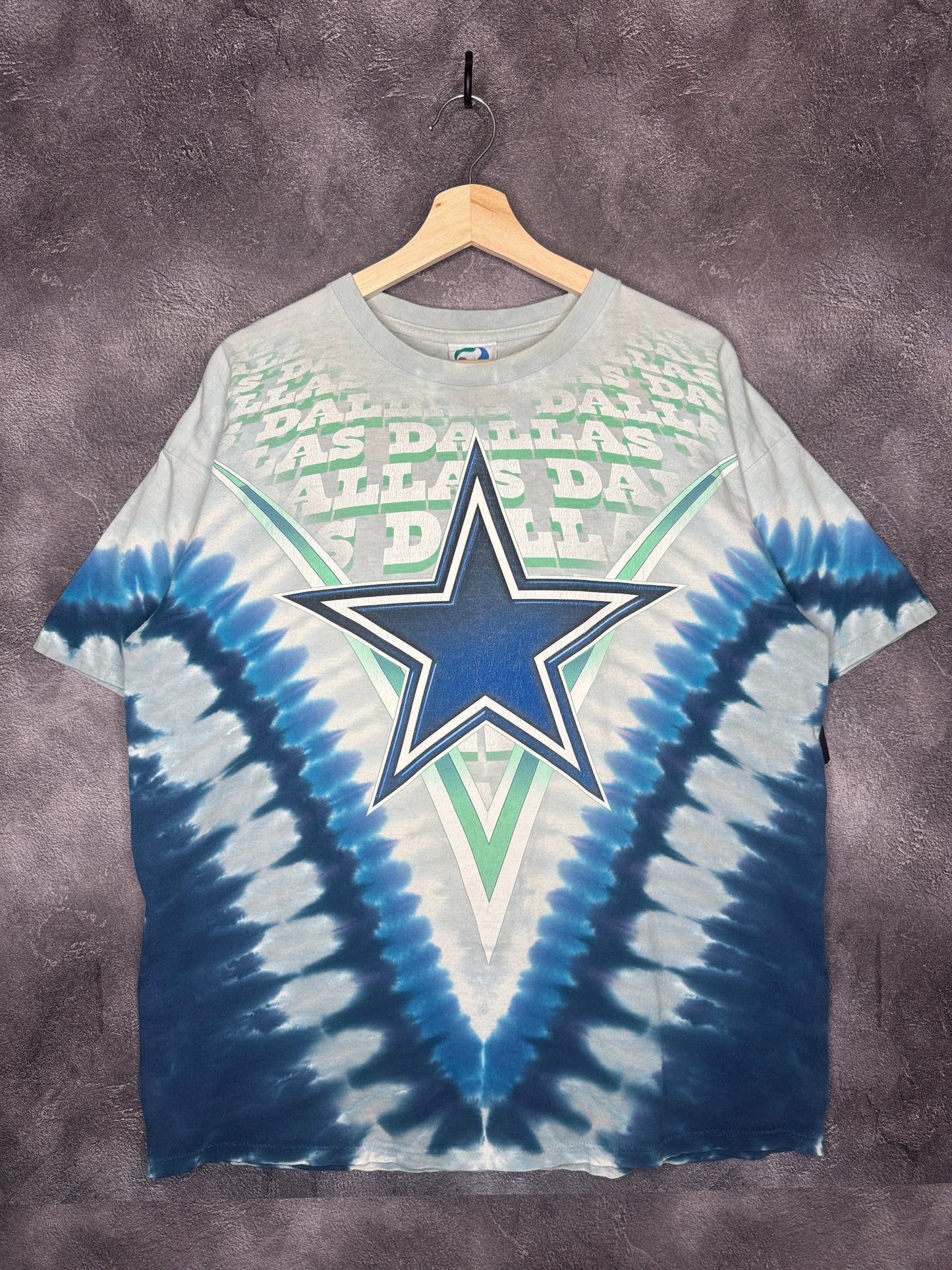 90s Dallas Cowboys Big Star Tie-Dye Liquid Blue AOP Tee XL