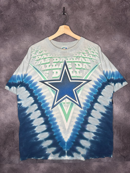 90s Dallas Cowboys Big Star Tie-Dye Liquid Blue AOP Tee XL