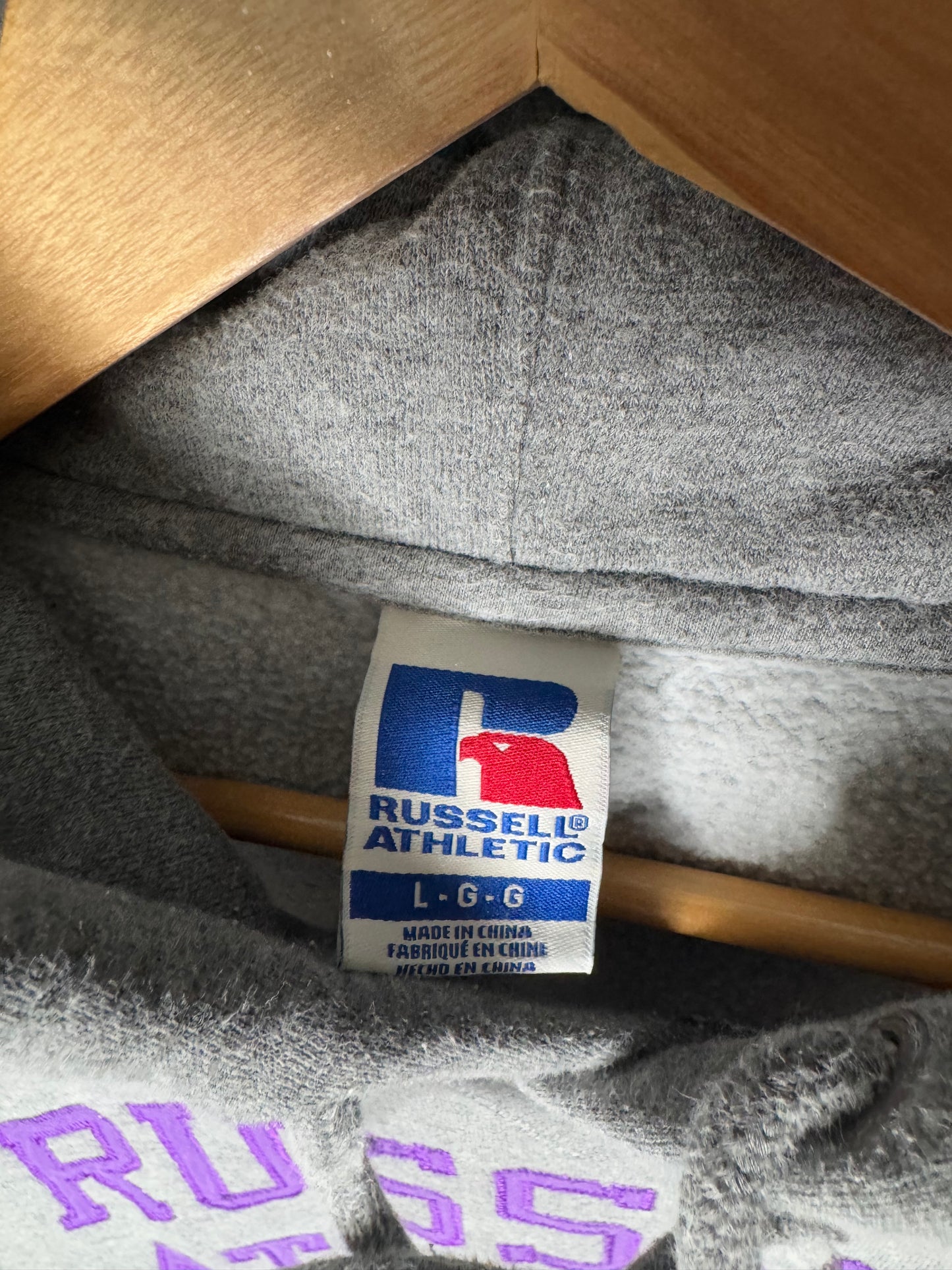 90's Russell Athletic Purple Spellout Hoodie L
