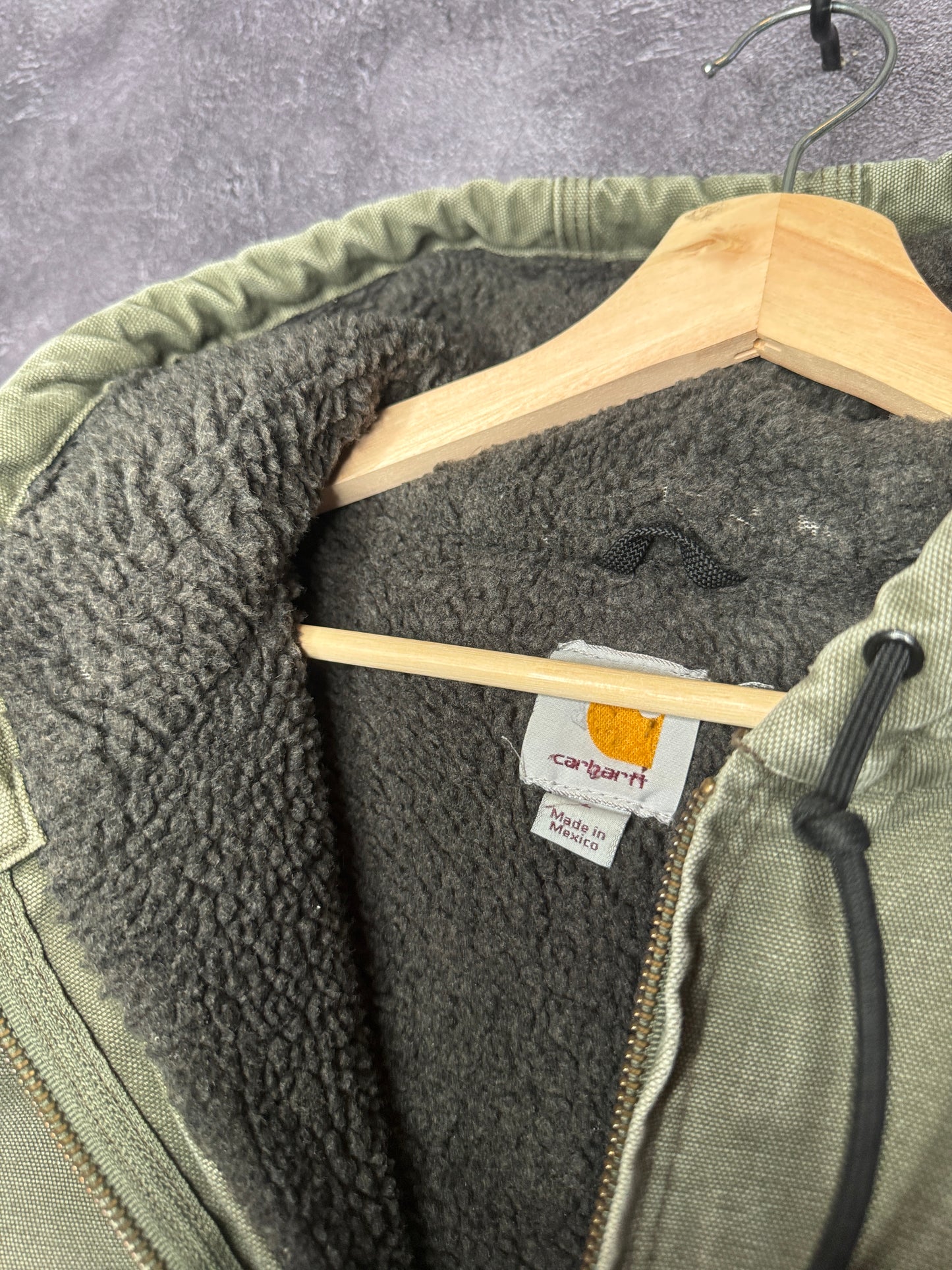 90s Sherpa Lined Hooded Carhartt Workwear Jacket L