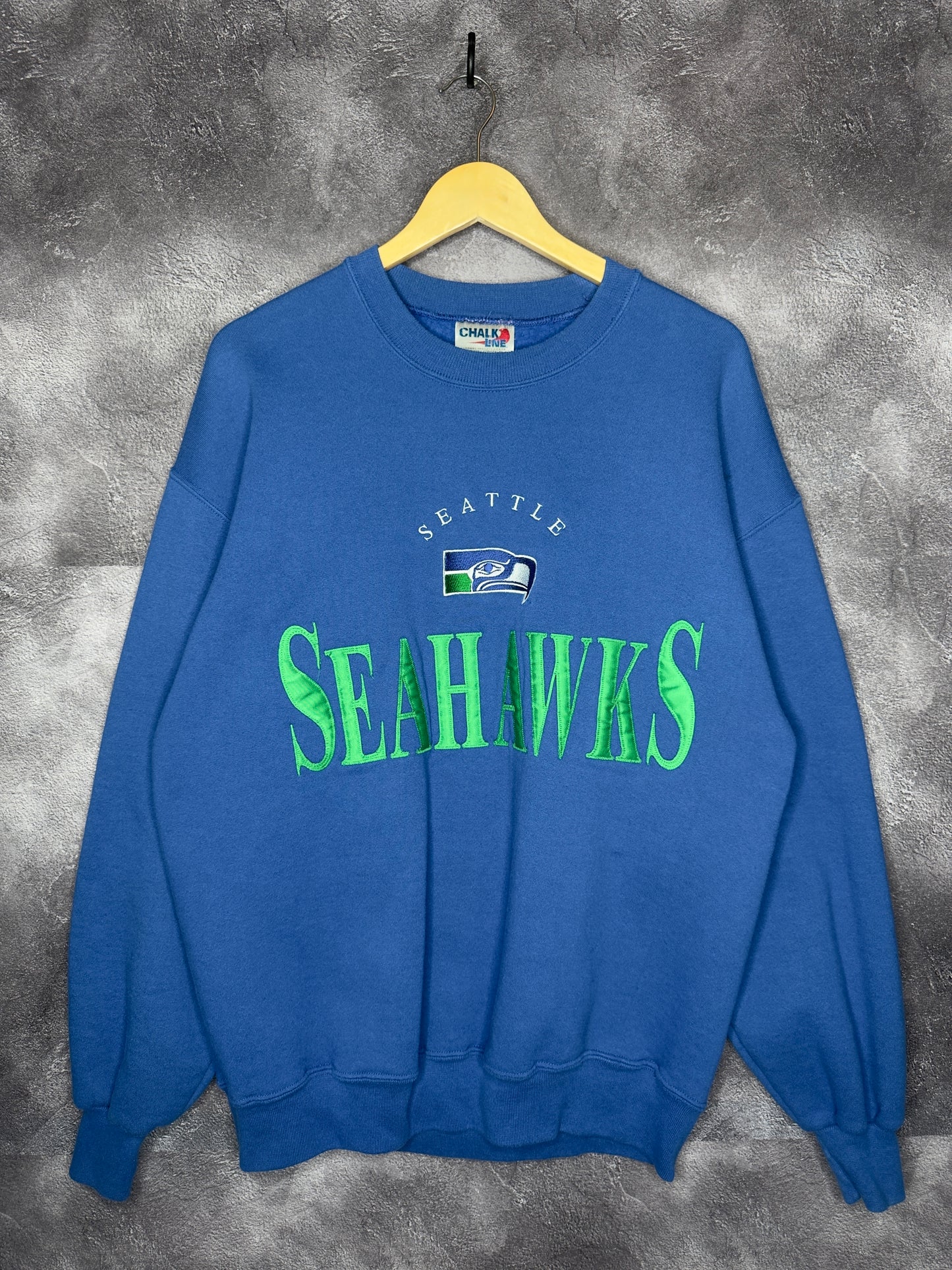 90s Seattle Seahawks Retro Logo Chalk Line Sweatshirt XL