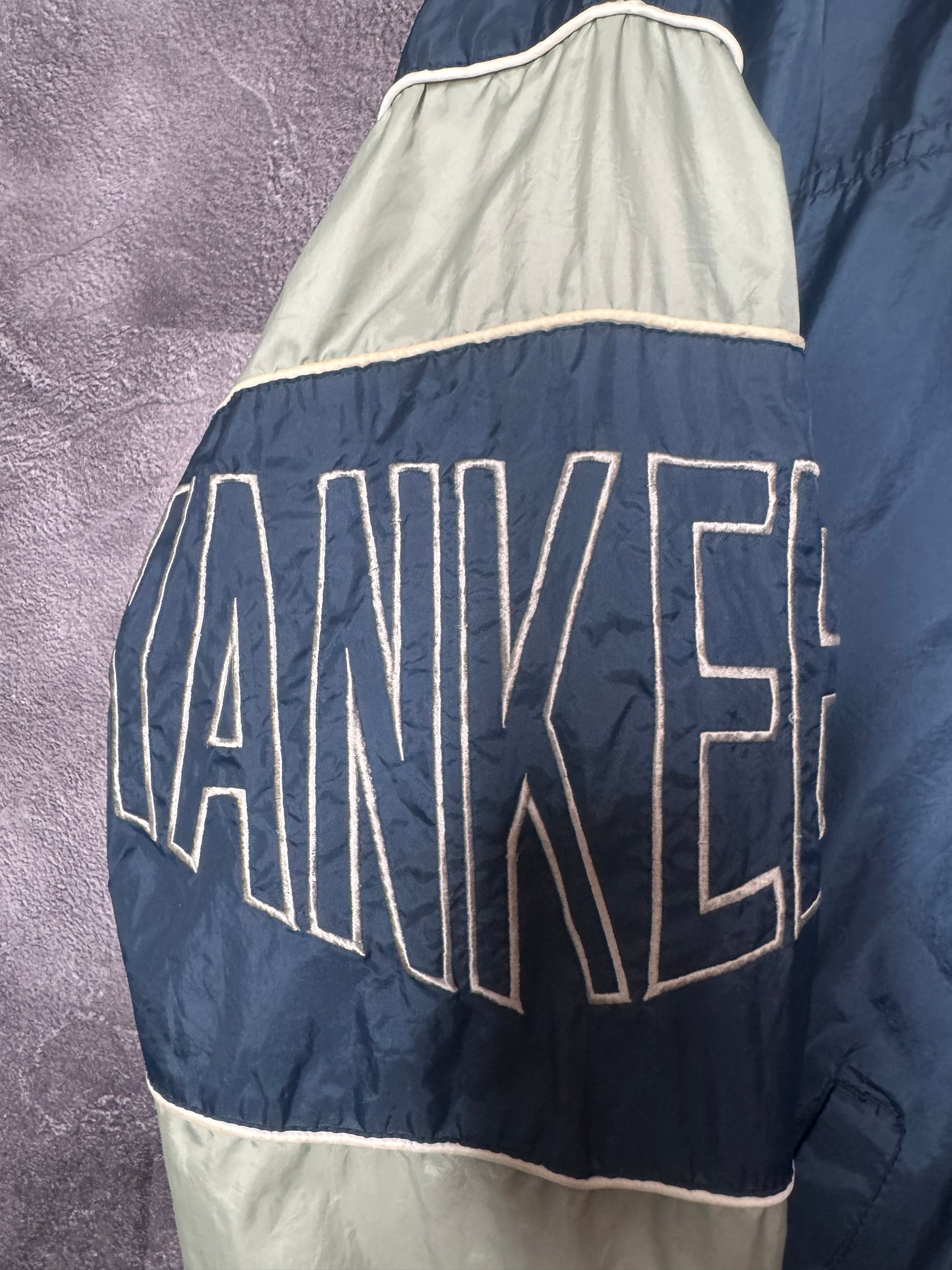90s New York Yankees Sleeve Spellout Starter Zip Up Jacket L