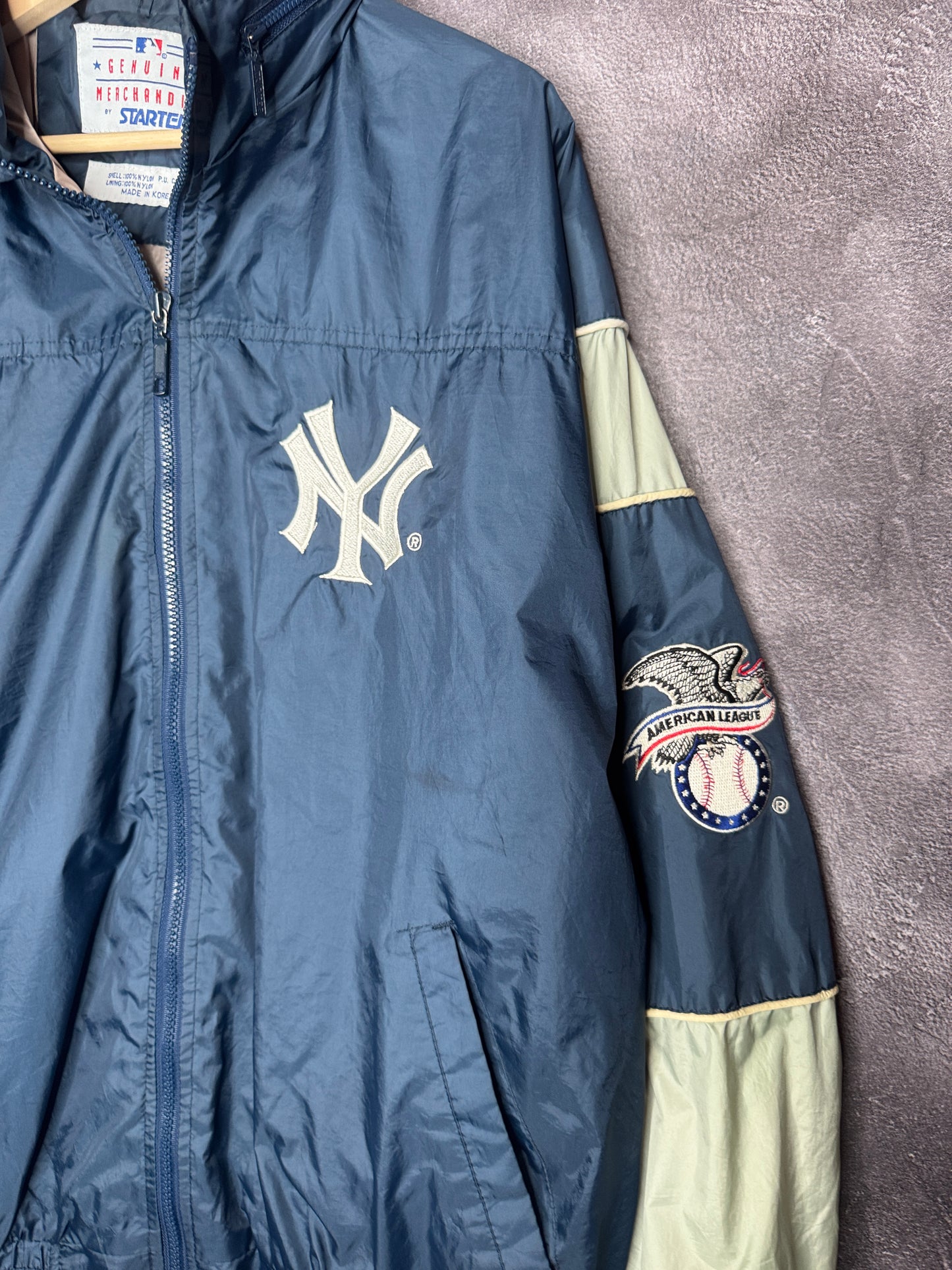 90s New York Yankees Sleeve Spellout Starter Zip Up Jacket L