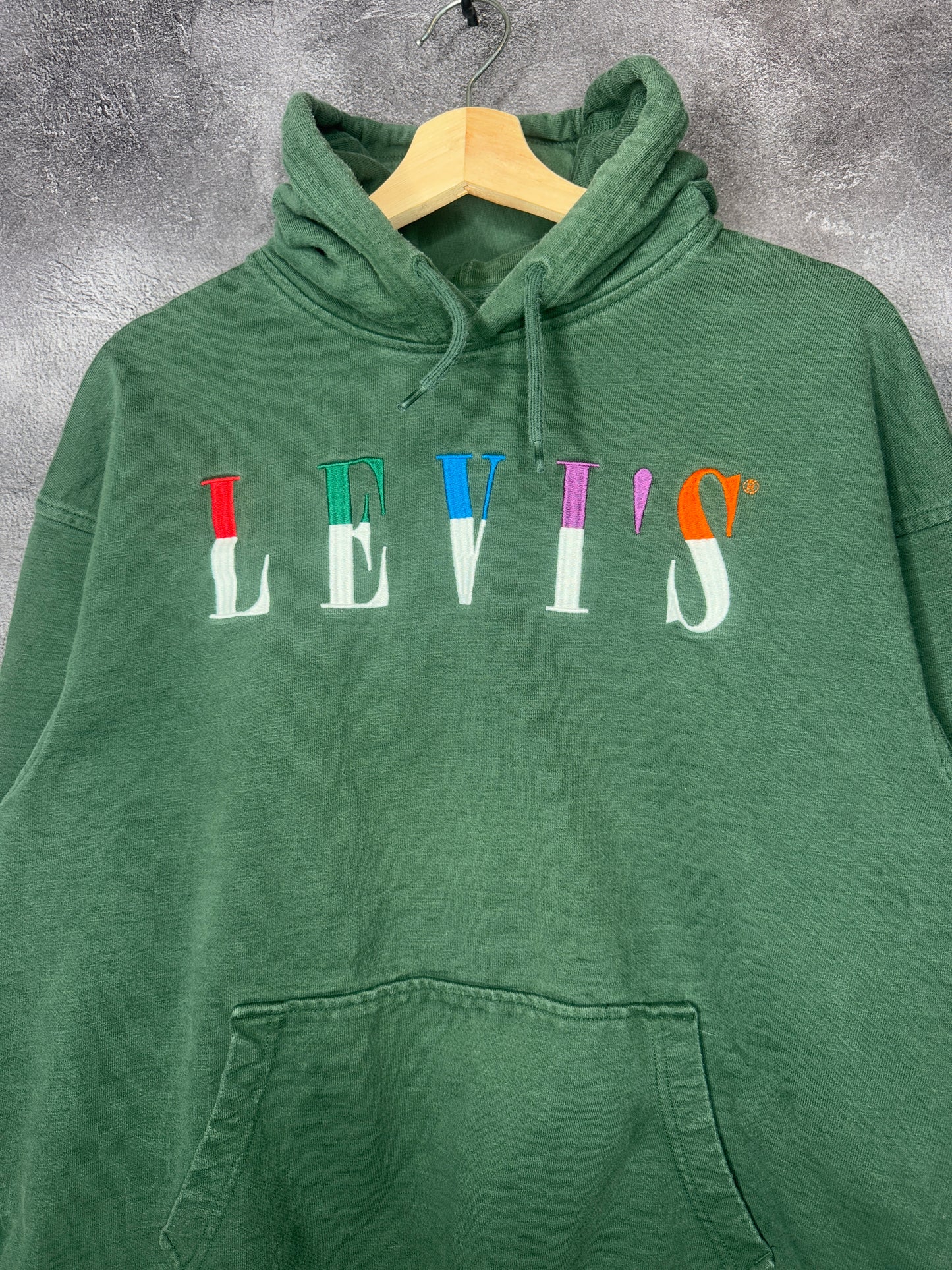 Y2K Levis Multicolor Green Spellout Hoodie L