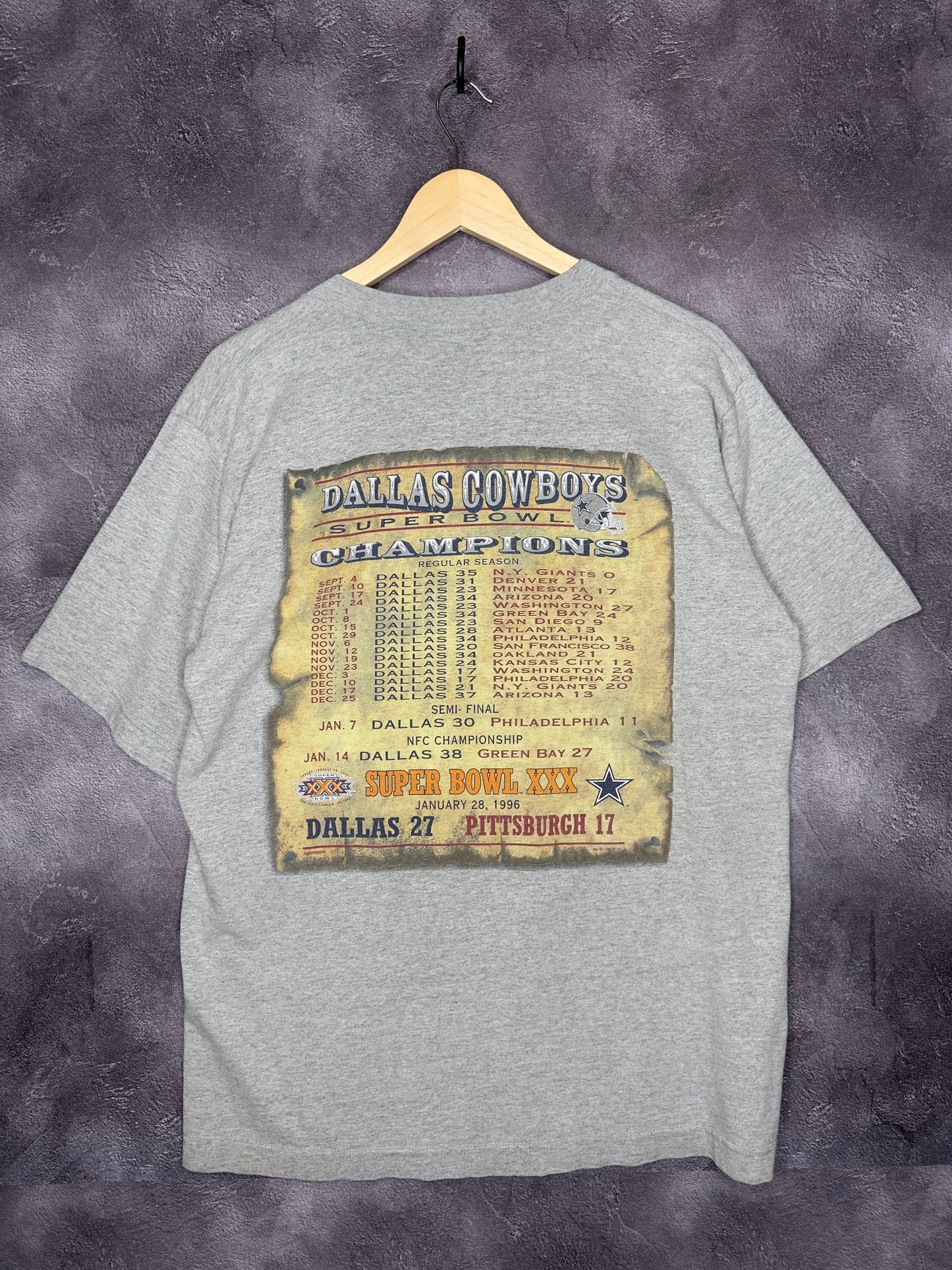 1996 Dallas Cowboys Super Bowl XXX Schedule Tee XL