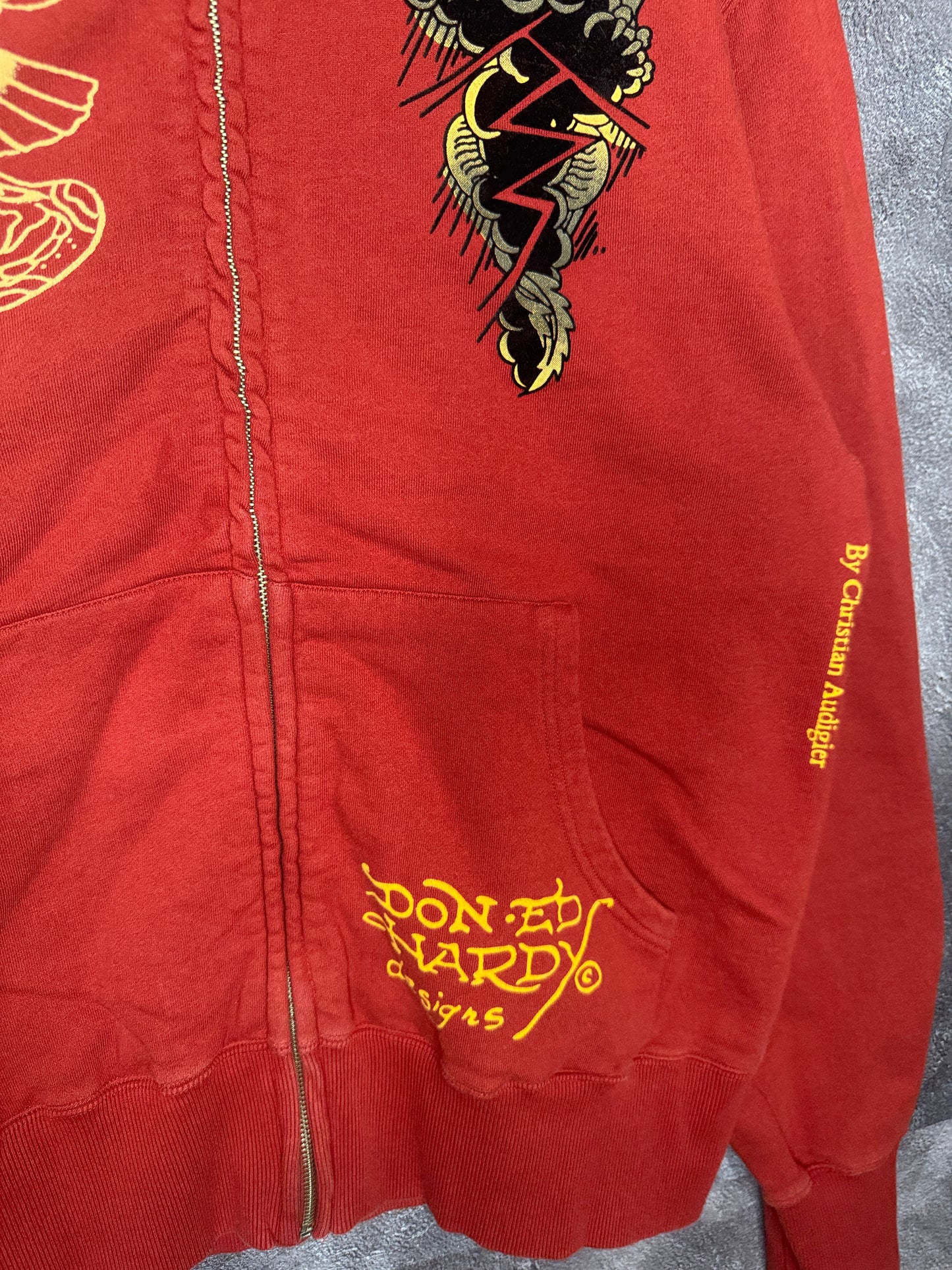 Y2K Don Ed Hardy Skull Graphic Zip Up Jacket XL