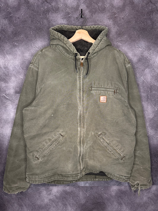 90s Sherpa Lined Hooded Carhartt Workwear Jacket L