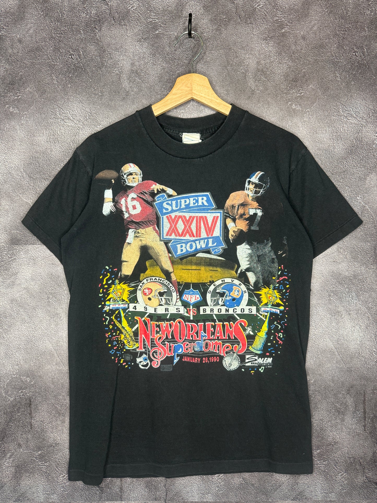 1990 Denver Broncos v San Francisco 49ers Super Bowl XXIV Salem Tee M