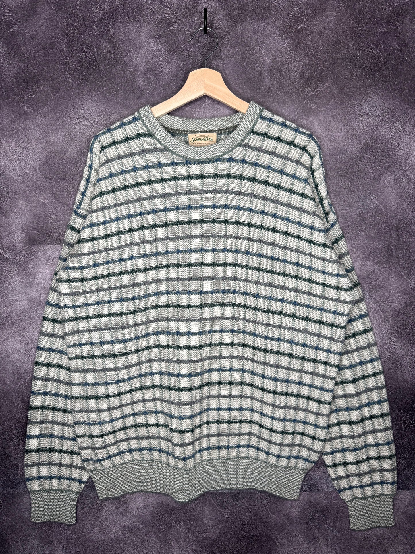 Y2K St John's Bay Green Blue White Knit Sweatshirt XL